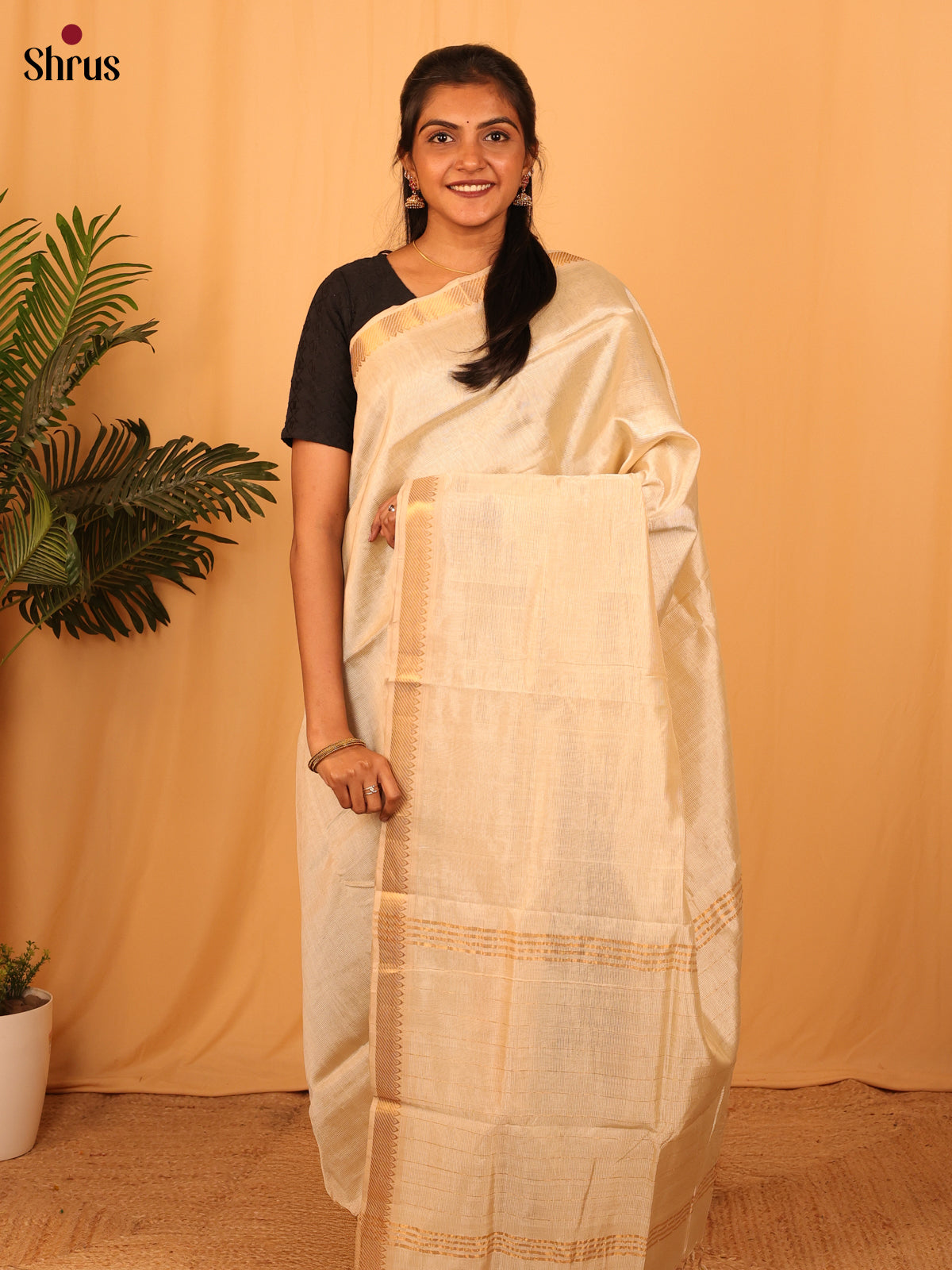 Cream(Single Tone) - Mangalagiri silkcotton Saree - Shop on Shrus.com