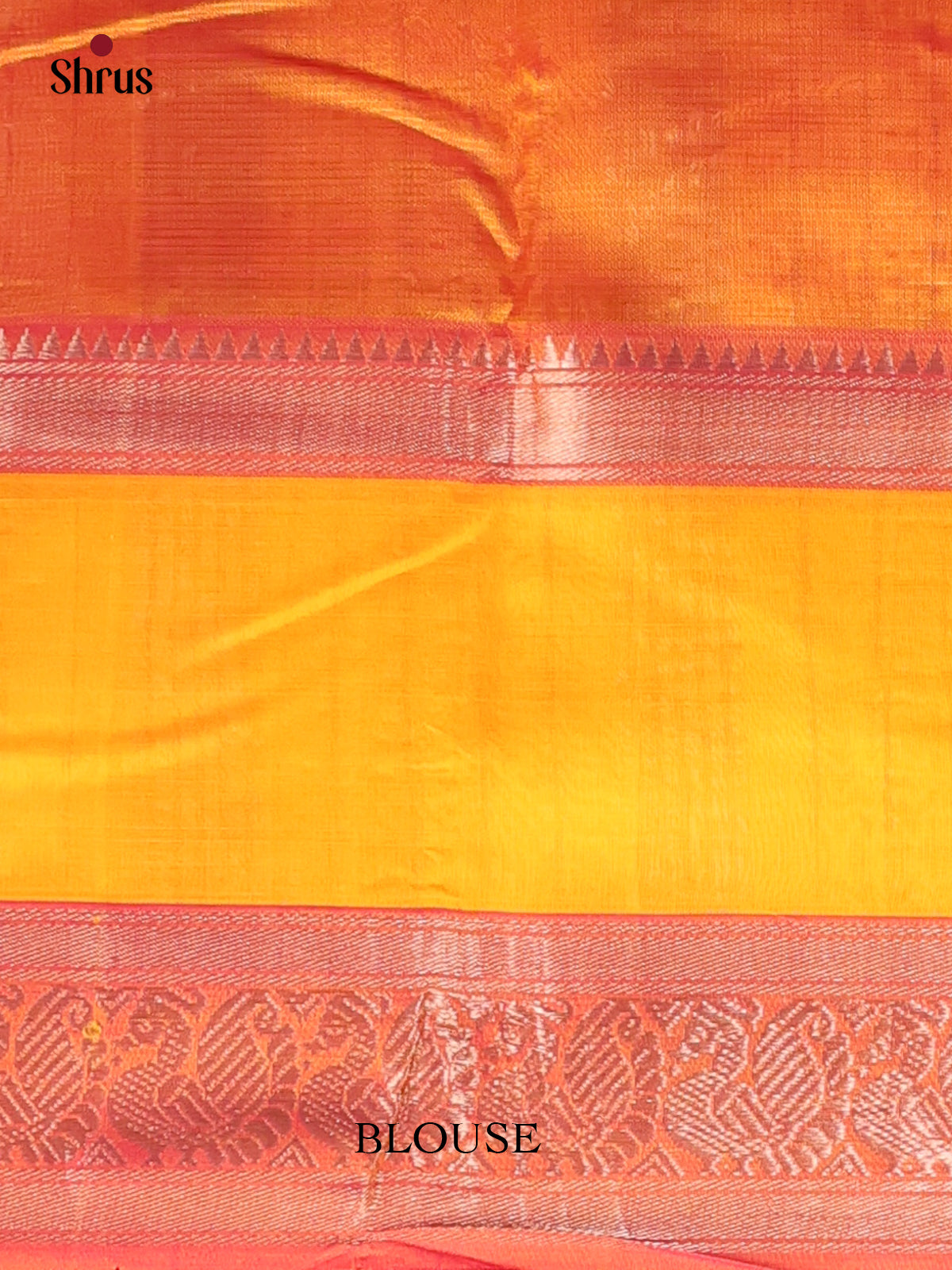 Majenta & Mustard - Mangalagiri silkcotton Saree with Silver Zari Border - Shop on Shrus.com