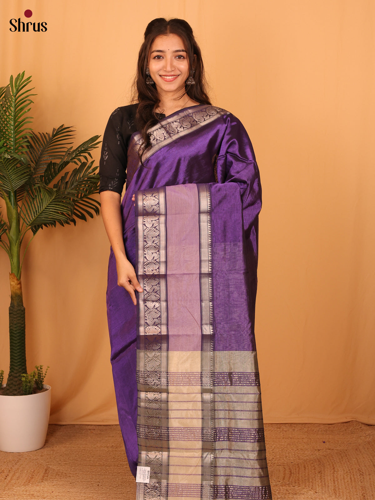 Violet & Grey - Mangalagiri silkcotton Saree - Shop on Shrus.com