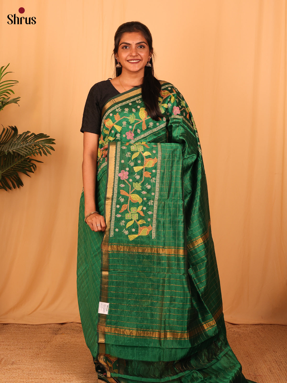 Green(Single Tone) - Mangalagiri silkcotton Saree - Shop on Shrus.com
