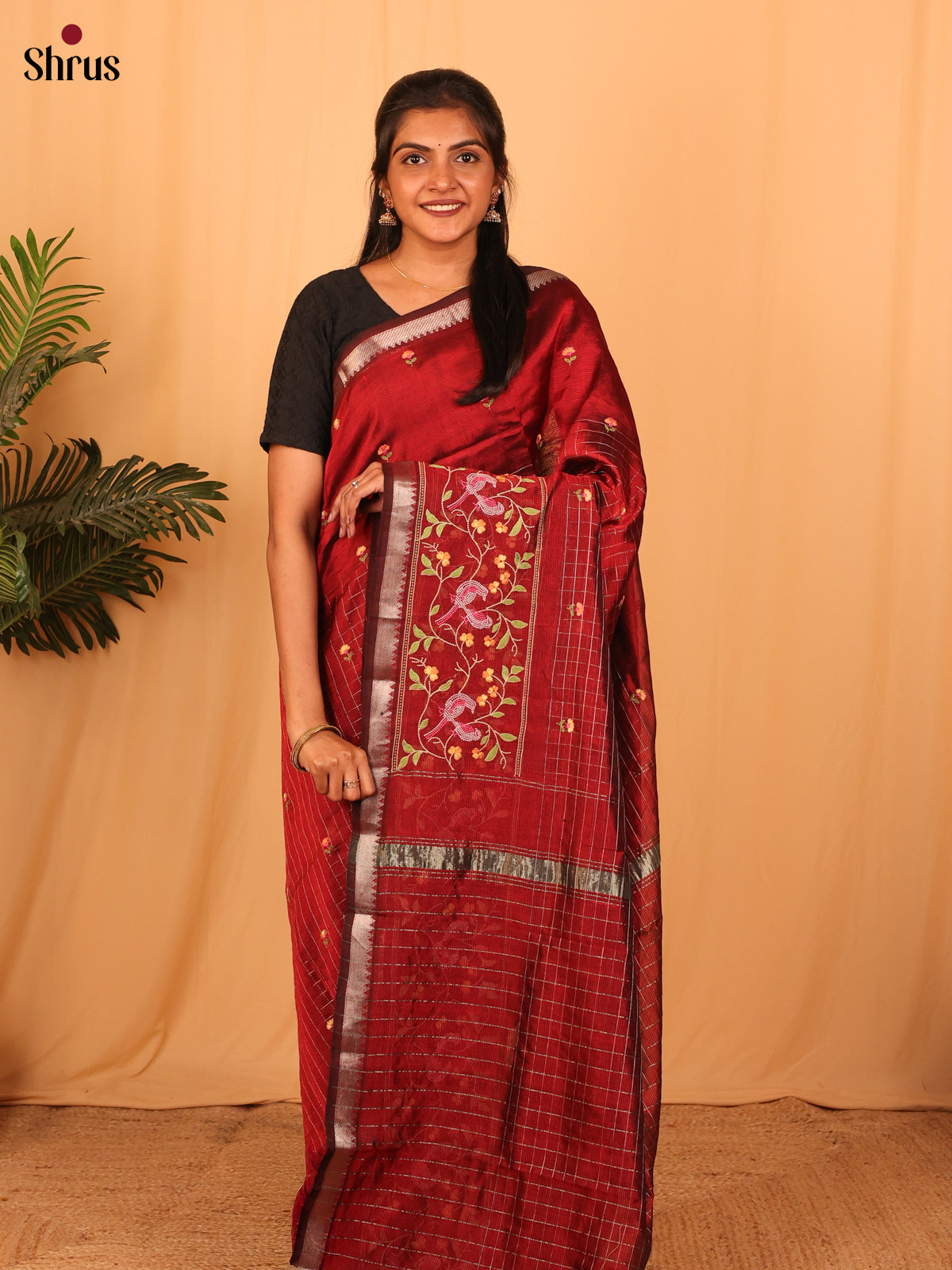 Maroon(Single Tone) - Mangalagiri silkcotton Saree - Shop on Shrus.com