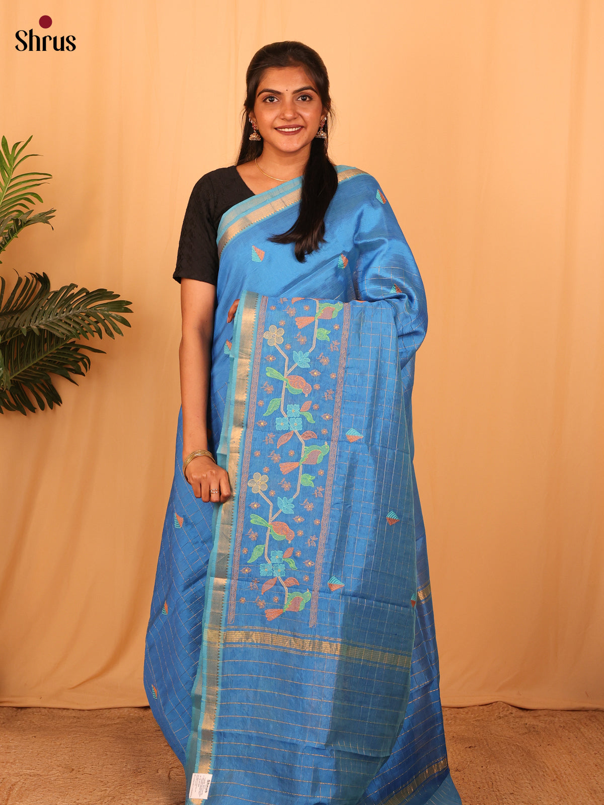Blue(Single Tone) - Mangalagiri silkcotton Saree - Shop on Shrus.com