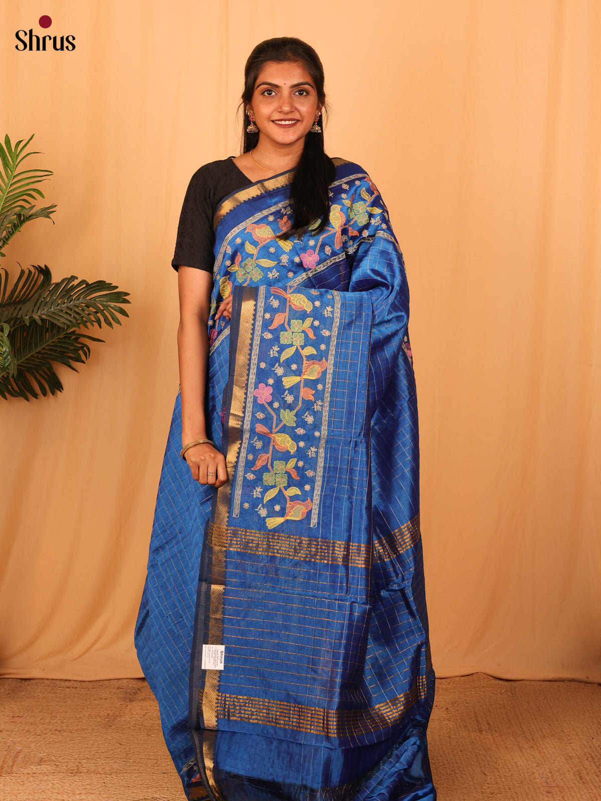 Blue(Single tone) - Mangalagiri silkcotton Saree - Shop on Shrus.com