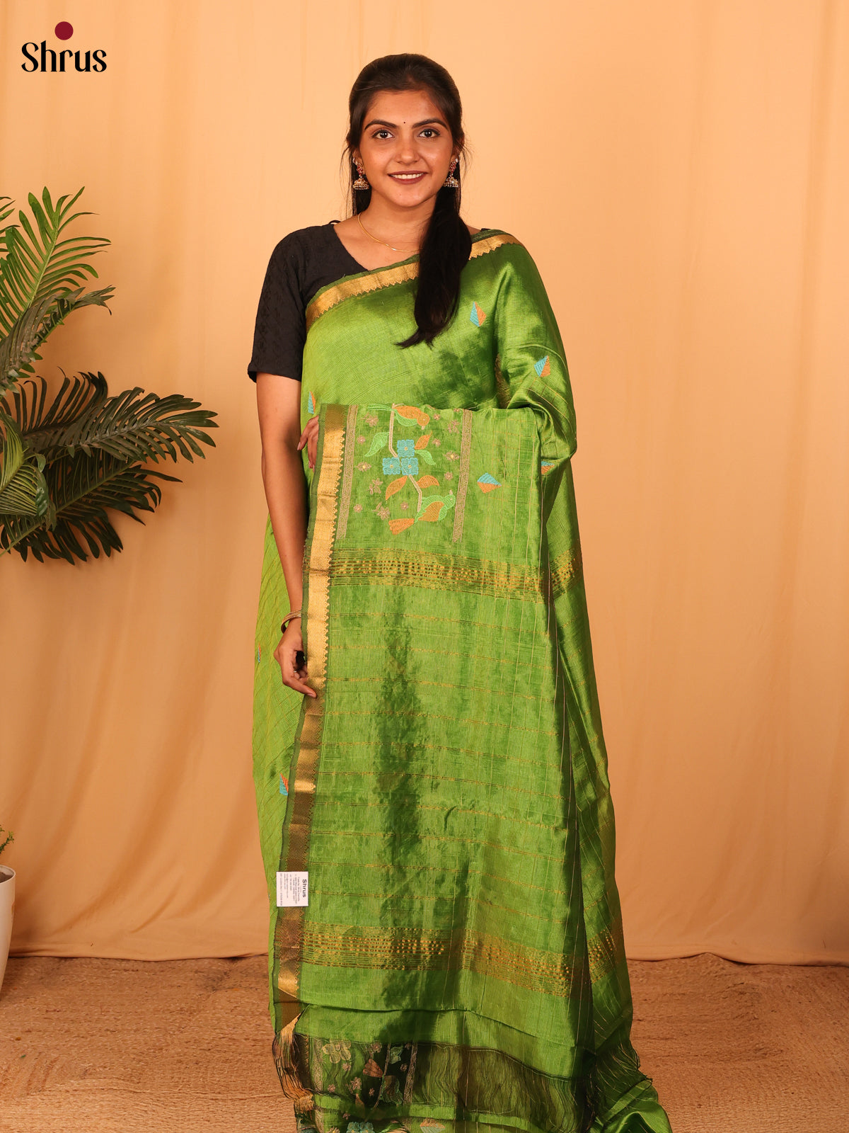 Green(Single Tone) - Mangalagiri silkcotton Saree - Shop on Shrus.com