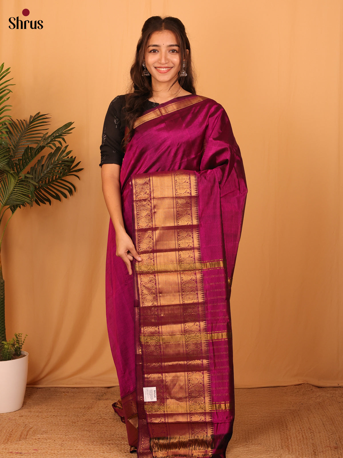 Wine(Single Tone) - Mangalagiri silkcotton Saree - Shop on Shrus.com
