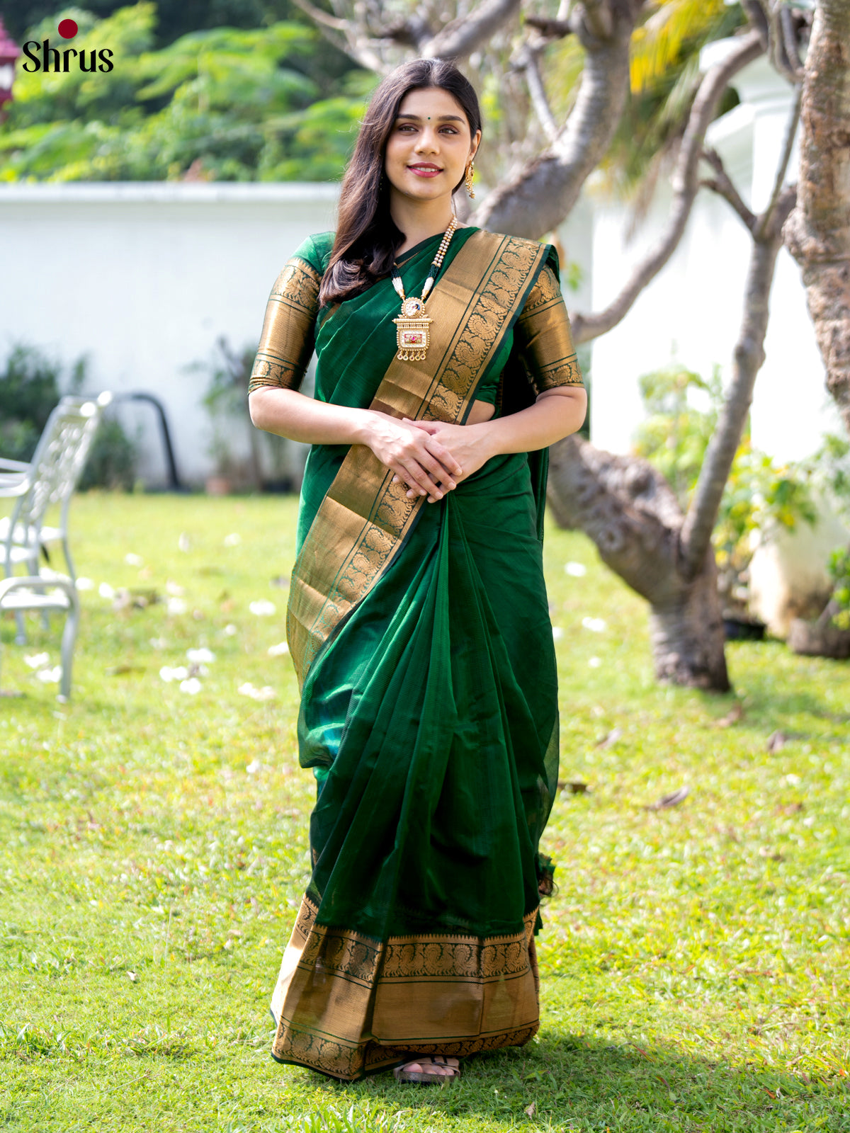 Green(Single Tone) - Mangalagiri silkcotton Saree - Shop on Shrus.com