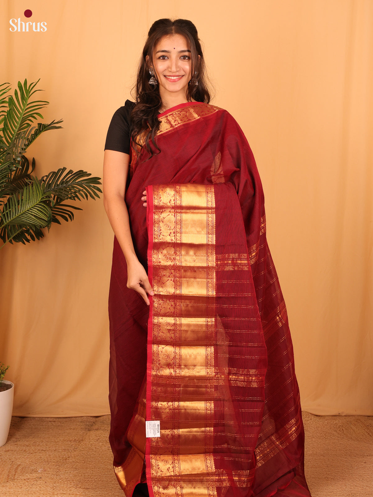 Elegant Maroon Mangalagiri Silk Cotton Saree with Zari Brocade Pallu