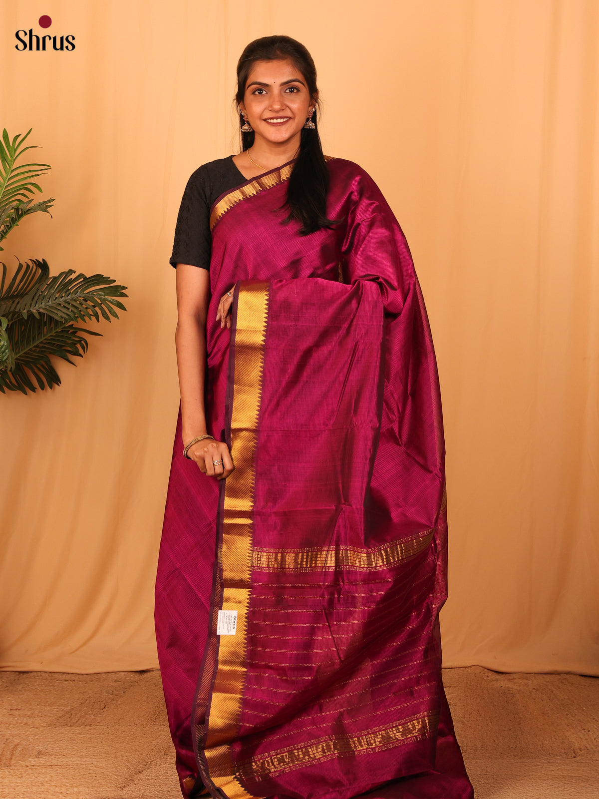 Wine(Single Tone) - Mangalagiri silkcotton Saree - Shop on Shrus.com