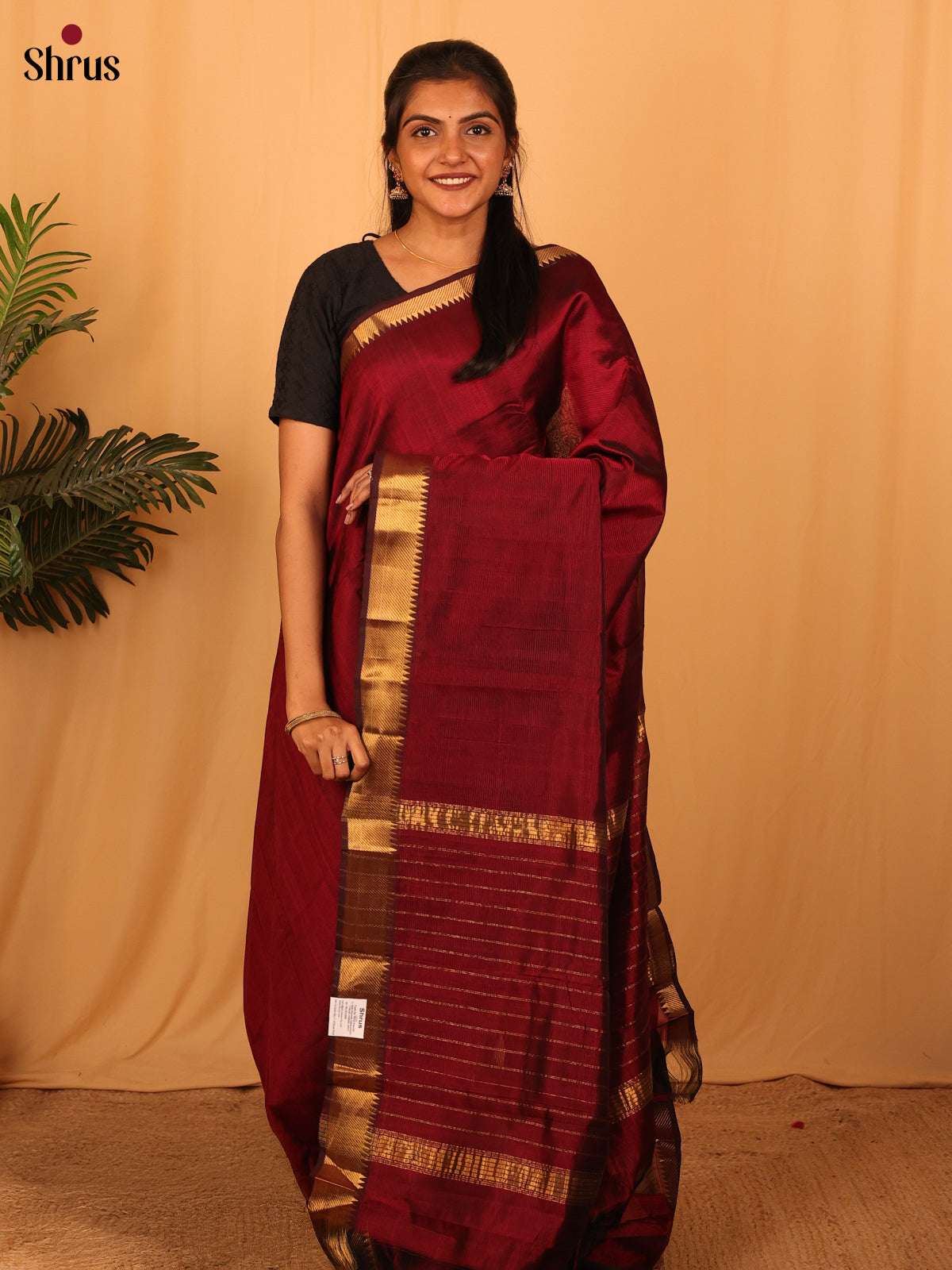 Maroon(Single Tone) - Mangalagiri silkcotton Saree - Shop on Shrus.com