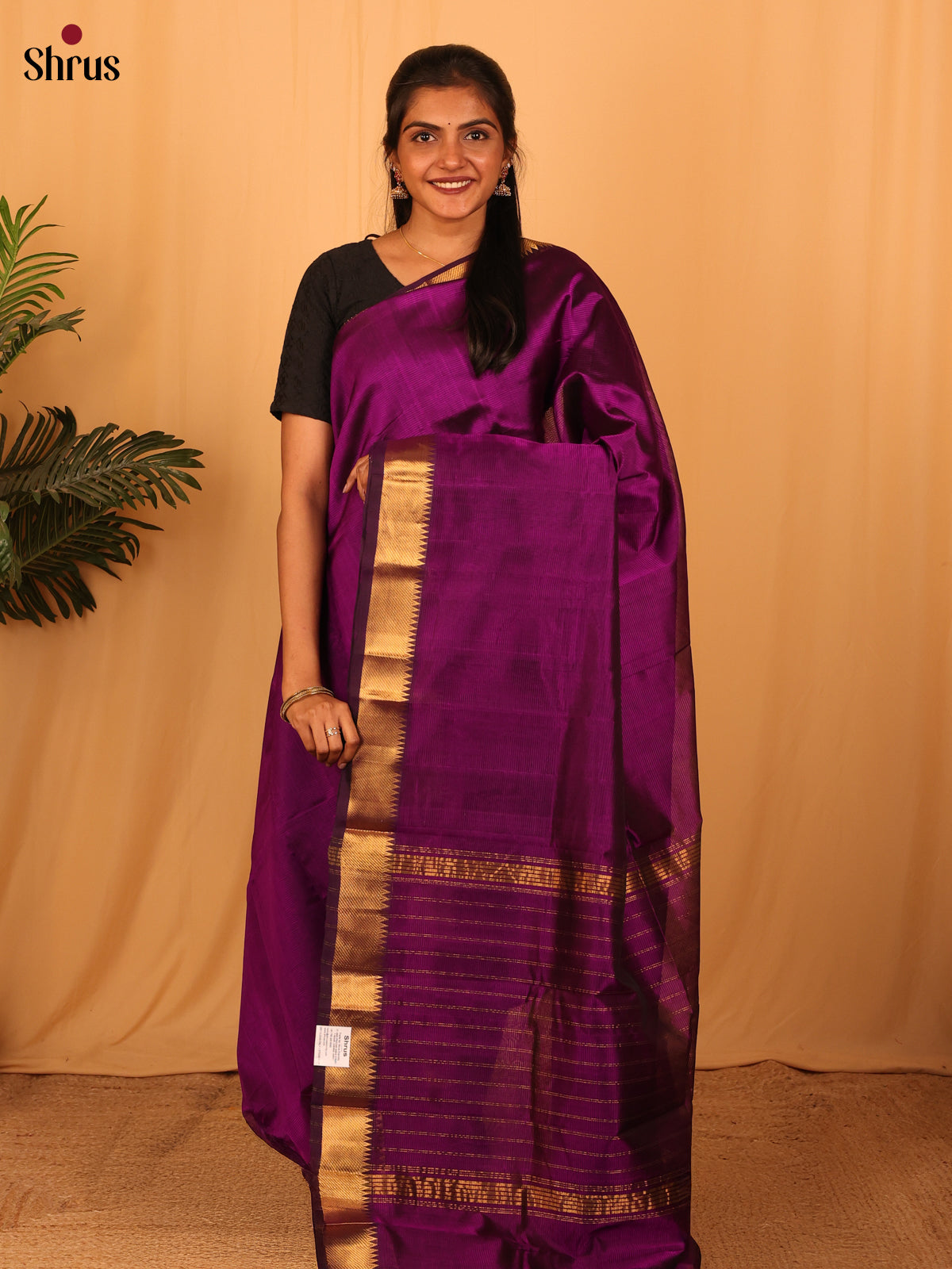 Violet(Single Tone) - Mangalagiri silkcotton Saree - Shop on Shrus.com