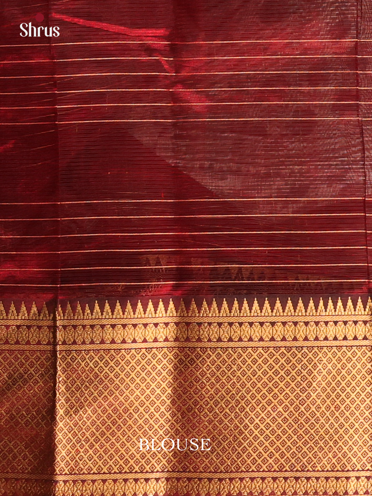 Maroon(Single Tone) - Mangalagiri silkcotton Saree with Gold Zari Border - Shop on Shrus.com