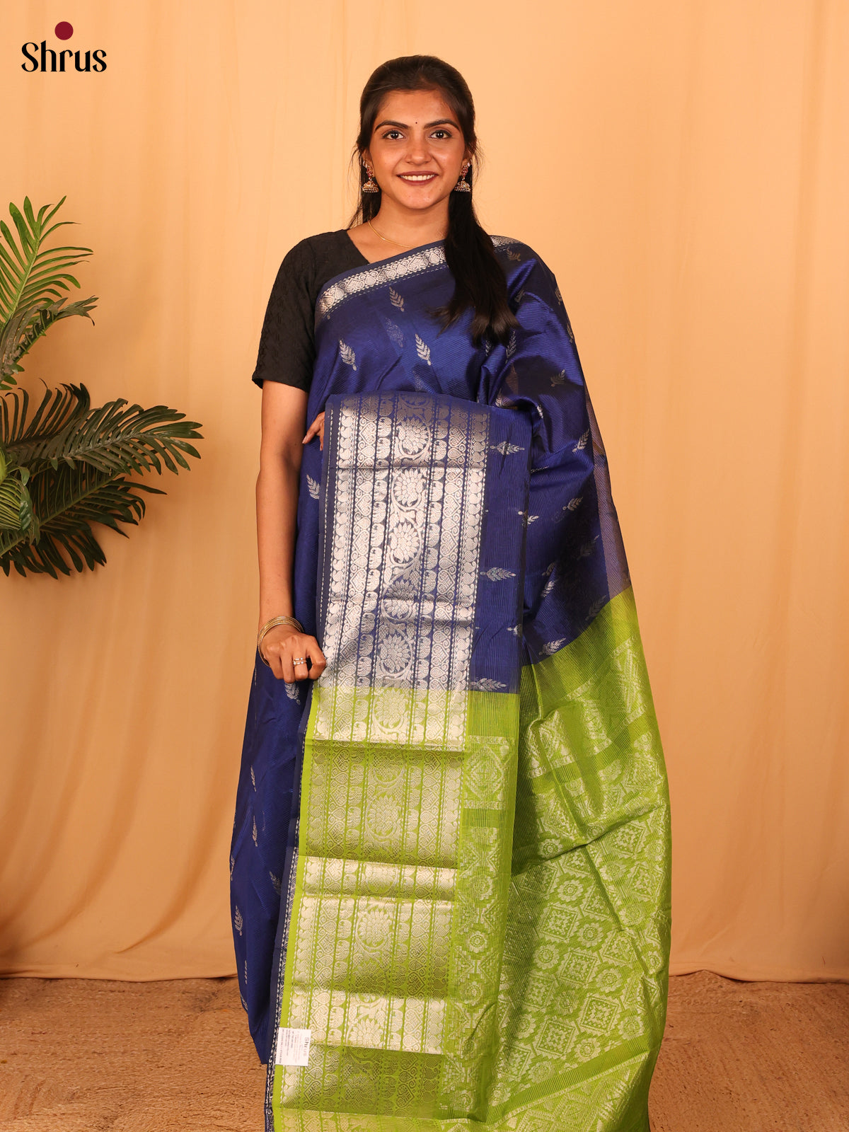 Blue & Green - Mangalagiri silkcotton Saree - Shop on Shrus.com