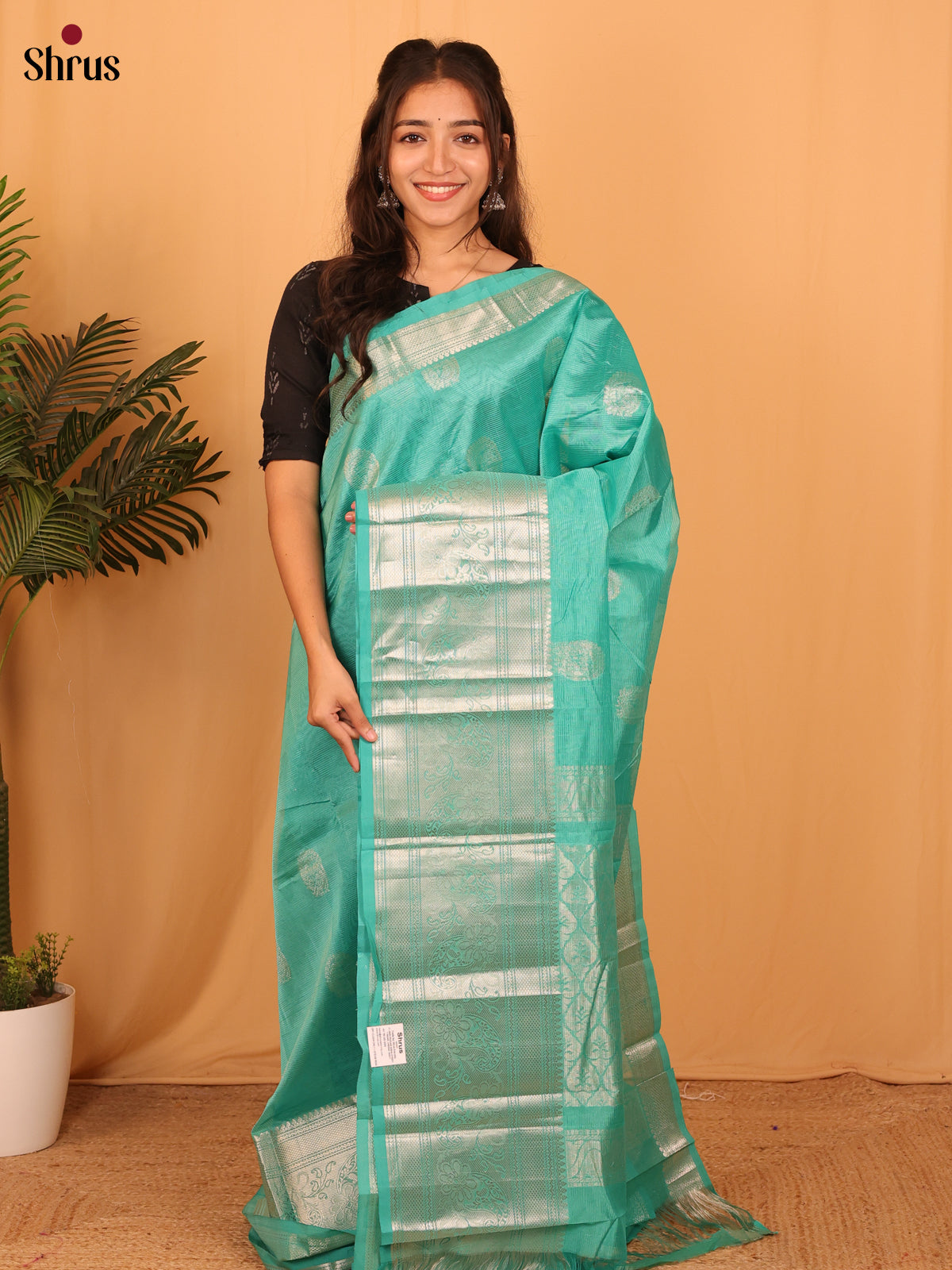 Elegant Aqua Green Mangalagiri Silk Cotton Saree with Silver Zari Accents