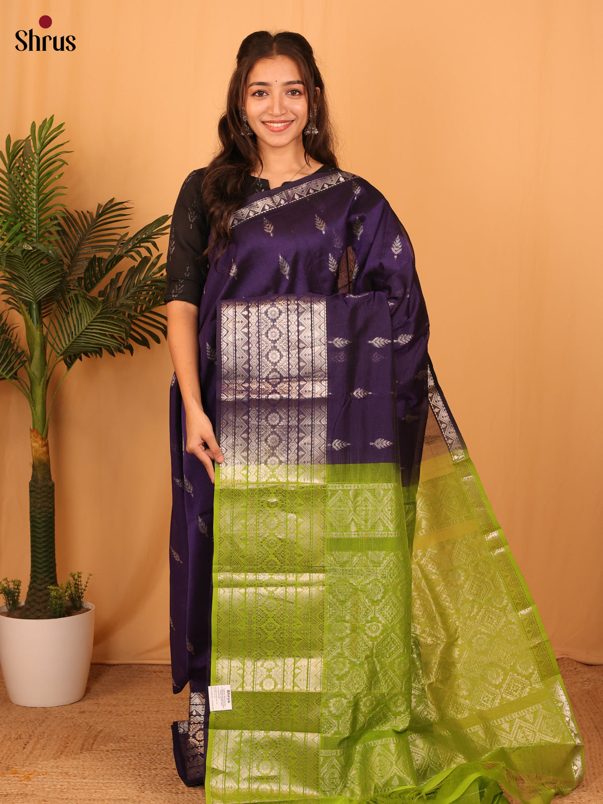 Violet & Green- Mangalagiri silkcotton Saree - Shop on Shrus.com