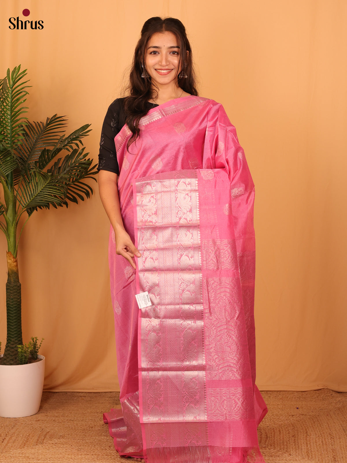 Pink(Single Tone) - Mangalagiri silkcotton Saree - Shop on Shrus.com