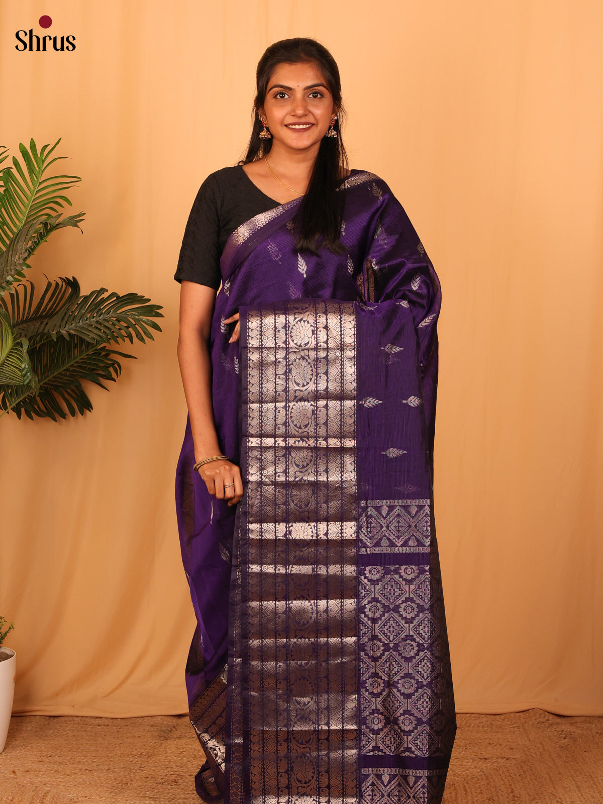 Violet(Single Tone) - Mangalagiri silkcotton Saree - Shop on Shrus.com