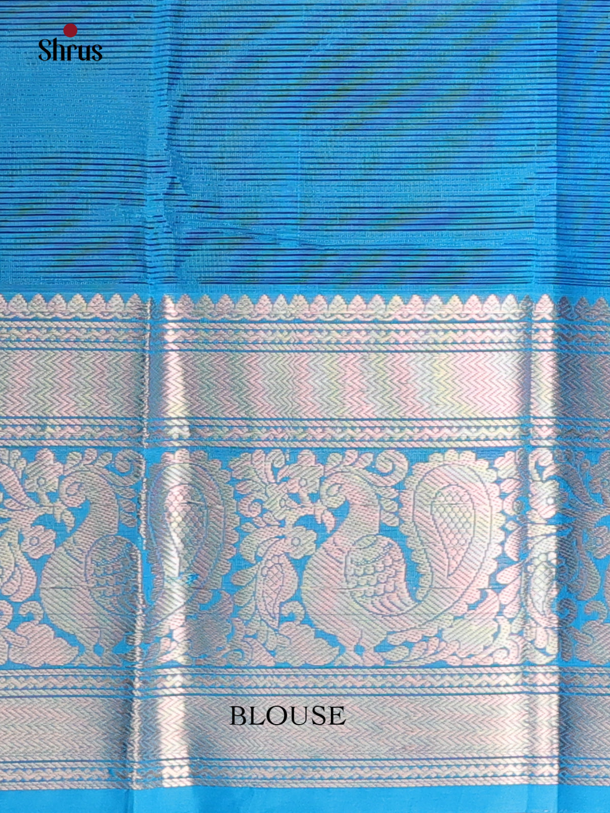 Elegant Grey and Blue Mangalagiri Silk Cotton Saree with Silver Zari Buttas - Shop on Shrus.com