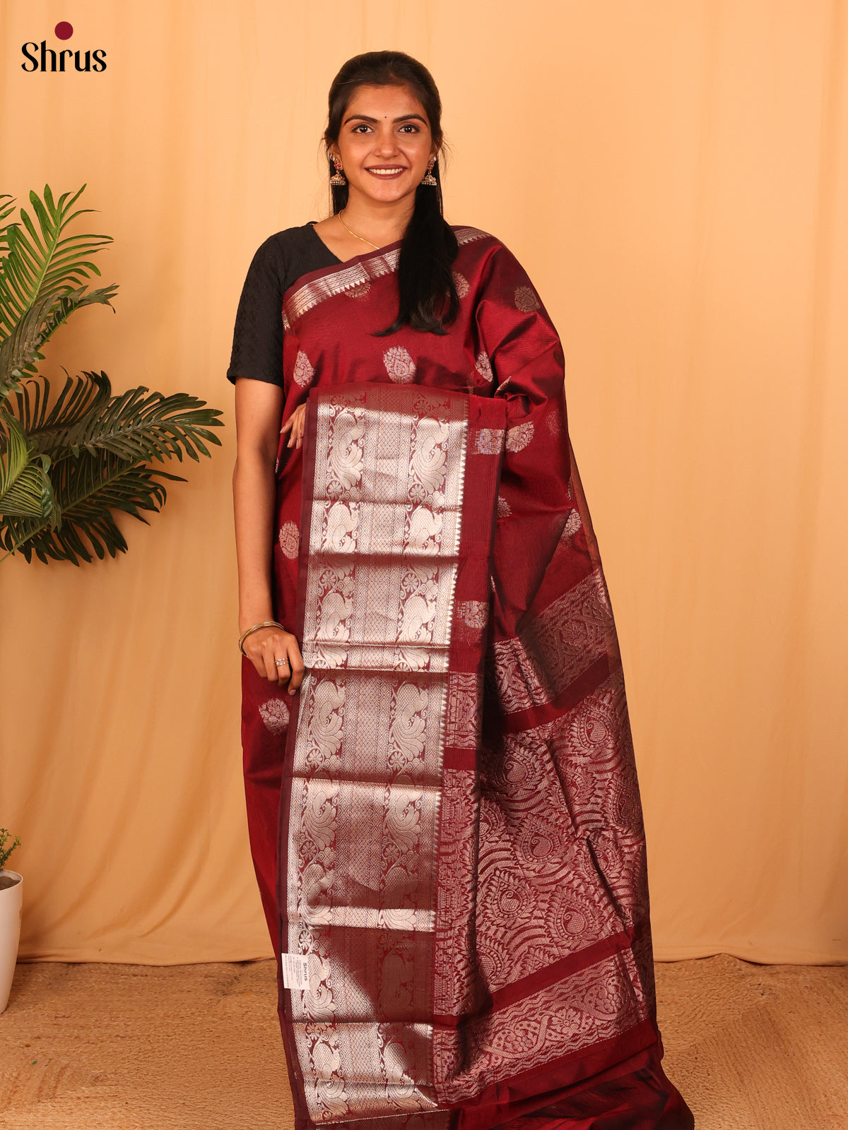 Maroon(single Tone) - Mangalagiri silkcotton Saree - Shop on Shrus.com