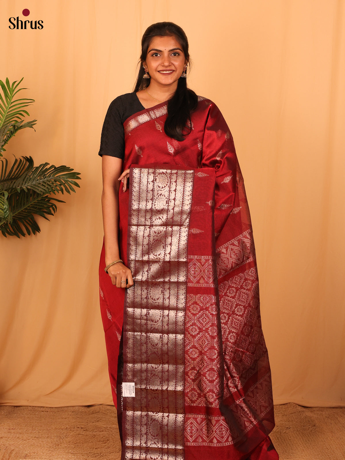 Maroon(single Tone) - Mangalagiri silkcotton Saree - Shop on Shrus.com