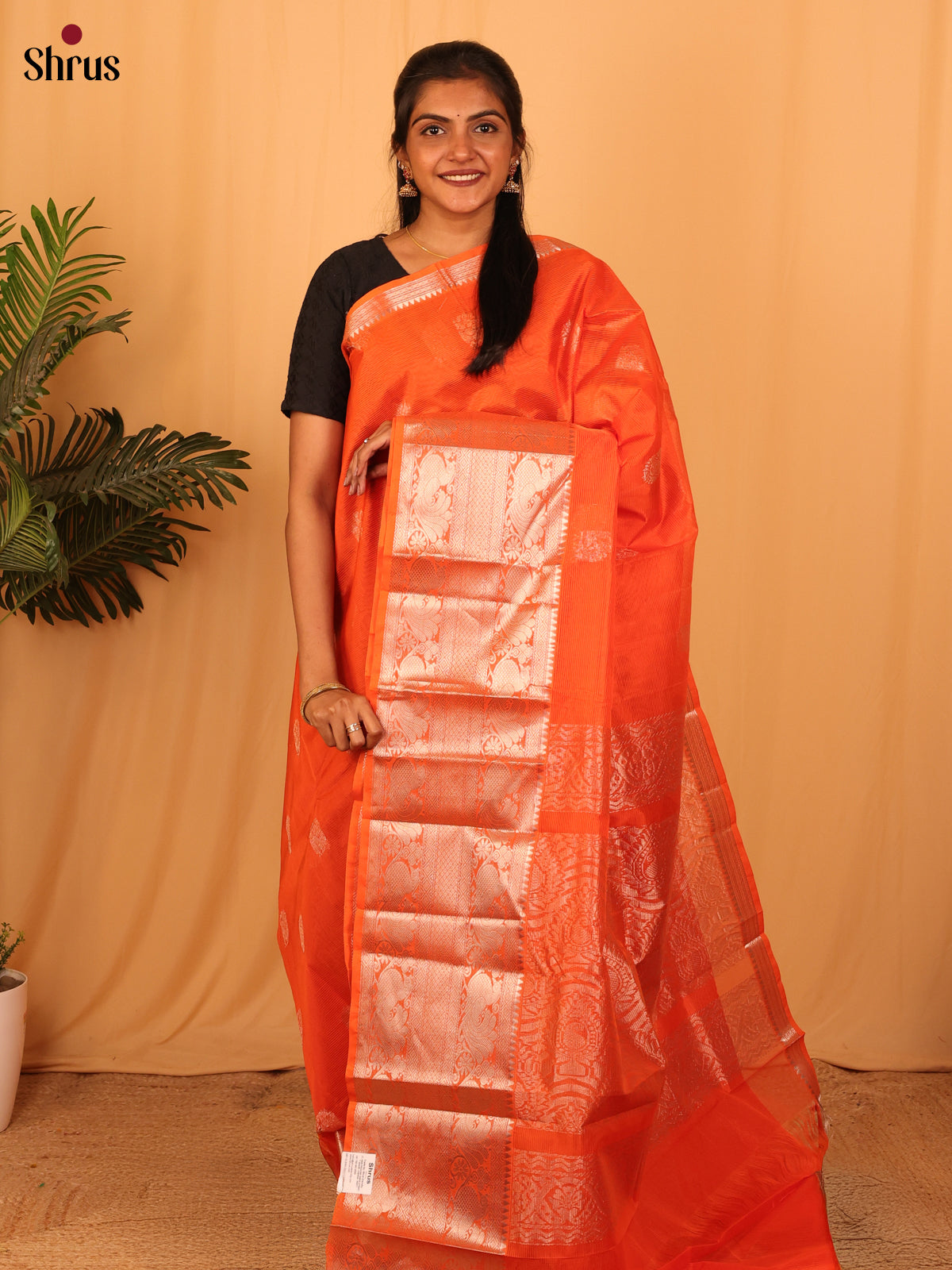 Orange(Single Tone) - Mangalagiri silkcotton Saree - Shop on Shrus.com