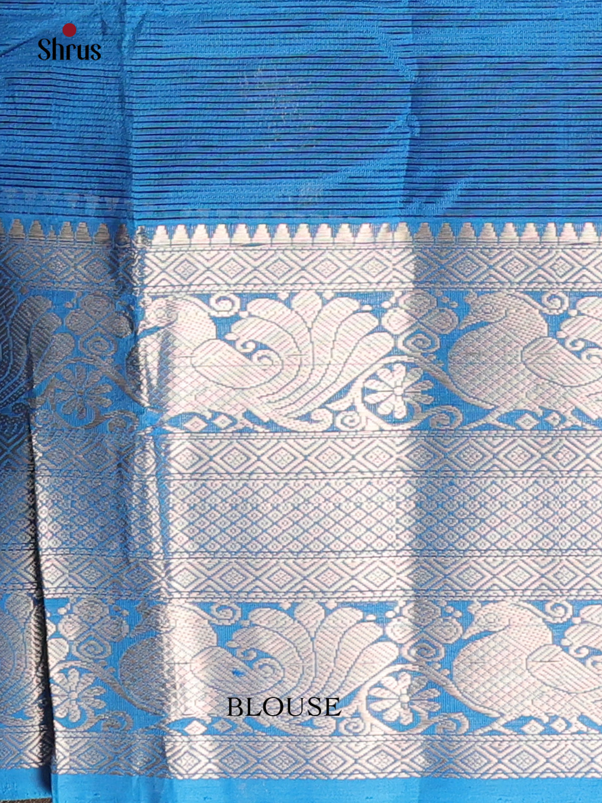 Artisanal Grey & Blue Mangalagiri silk cotton Saree With Silver Zari Woven Border -1