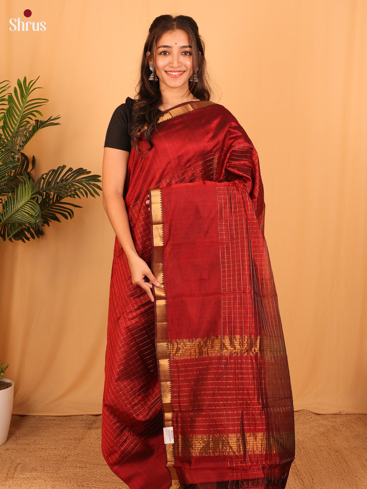 Maroon(single Tone) - Mangalagiri silkcotton Saree - Shop on Shrus.com