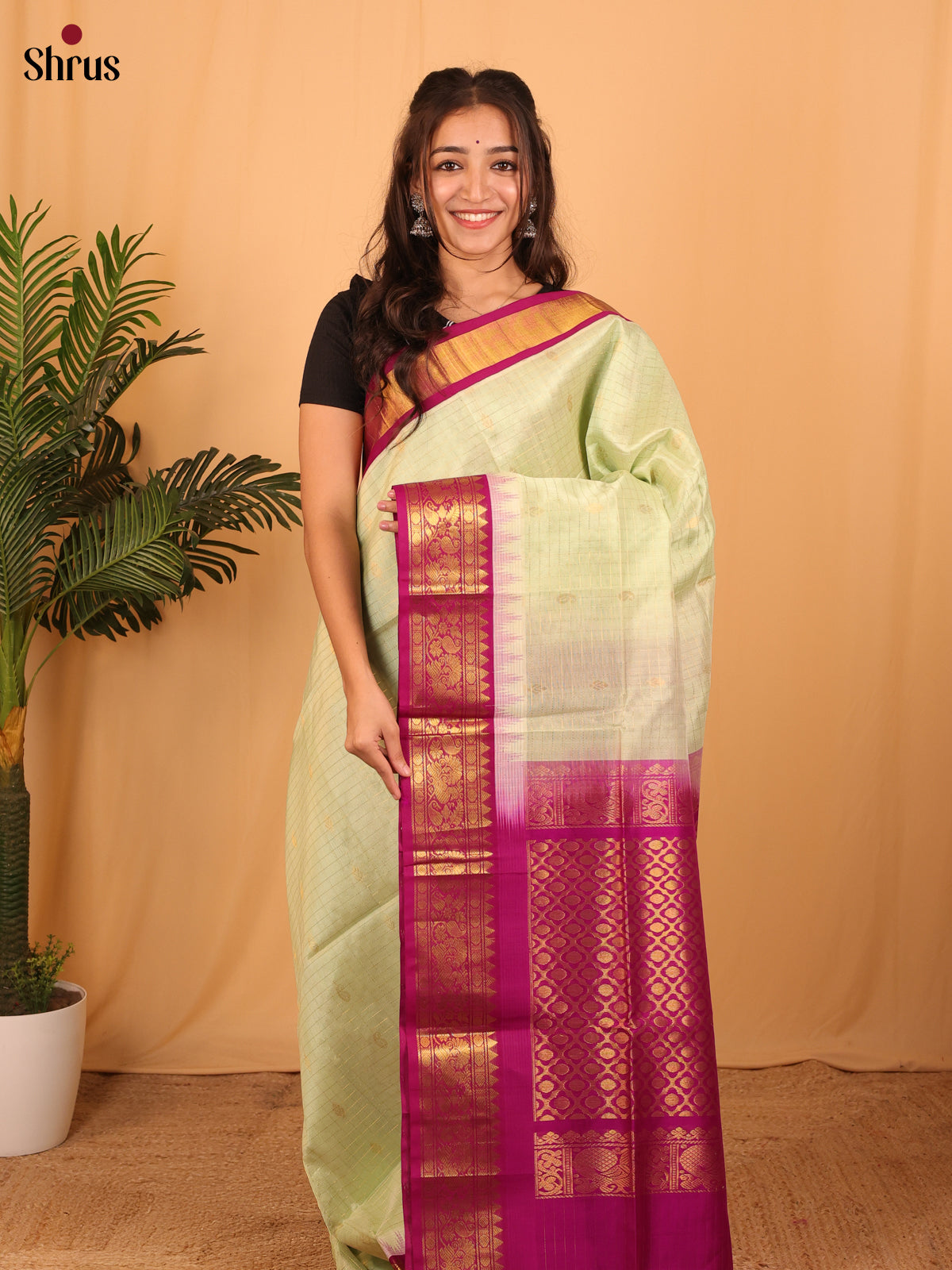 Green & Majenta - Silk Cotton Saree - Shop on Shrus.com