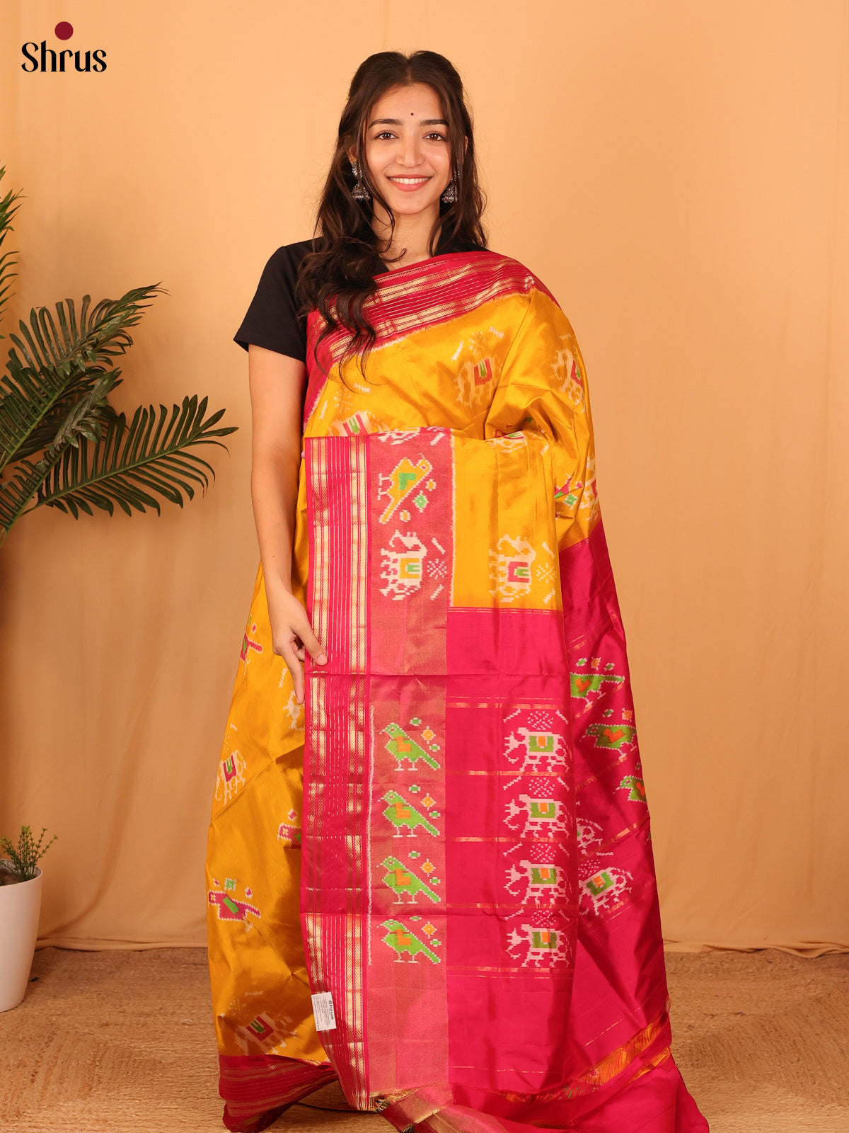 Mustard & Maroon - Ikkat Silk Saree - Shop on Shrus.com