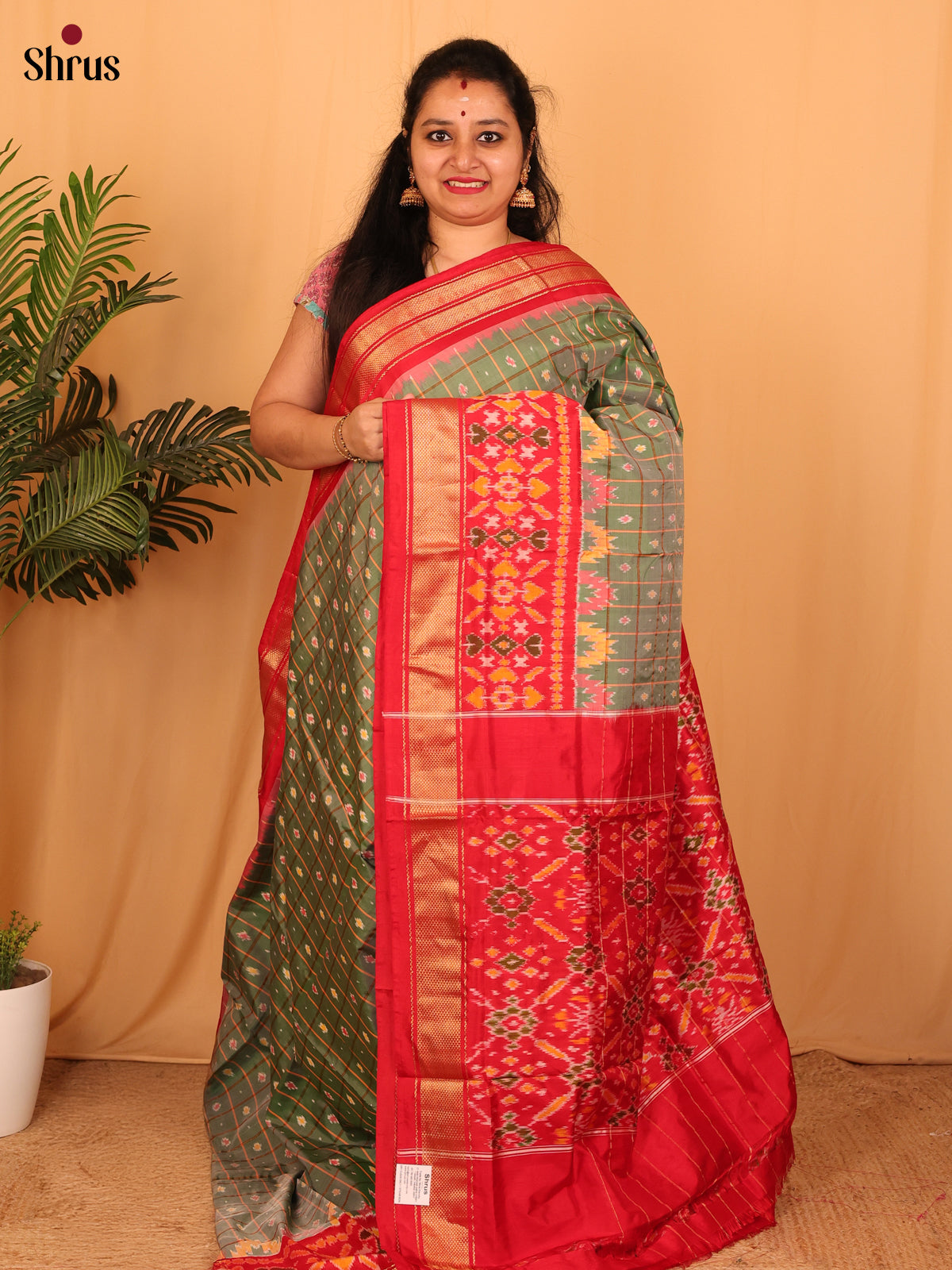 Green & Red- Ikkat Silk Saree - Shop on Shrus.com