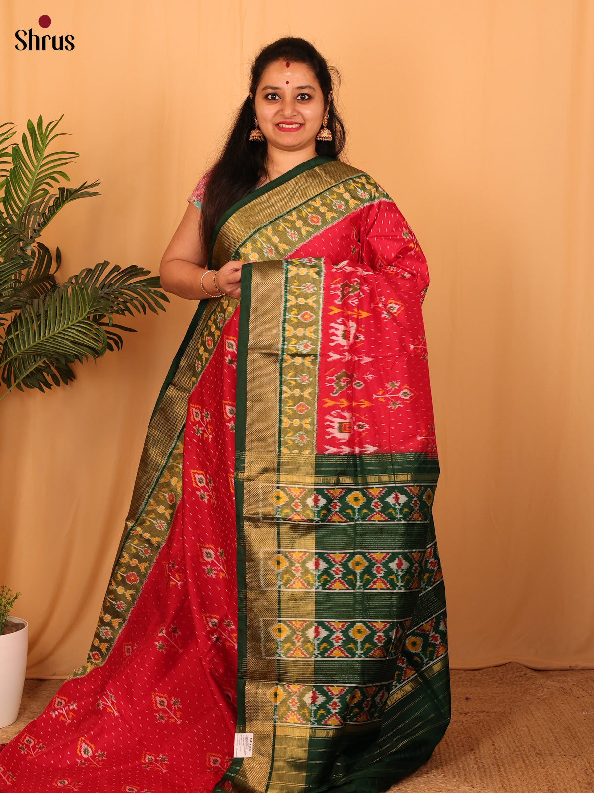 Red & Green - Ikkat Silk Saree - Shop on Shrus.com