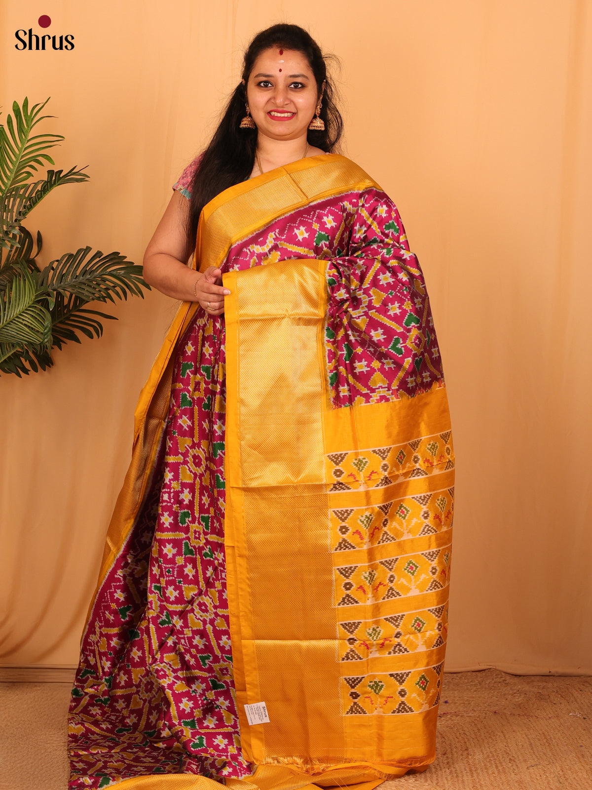 Purple & Yellow- Ikkat Silk Saree - Shop on Shrus.com