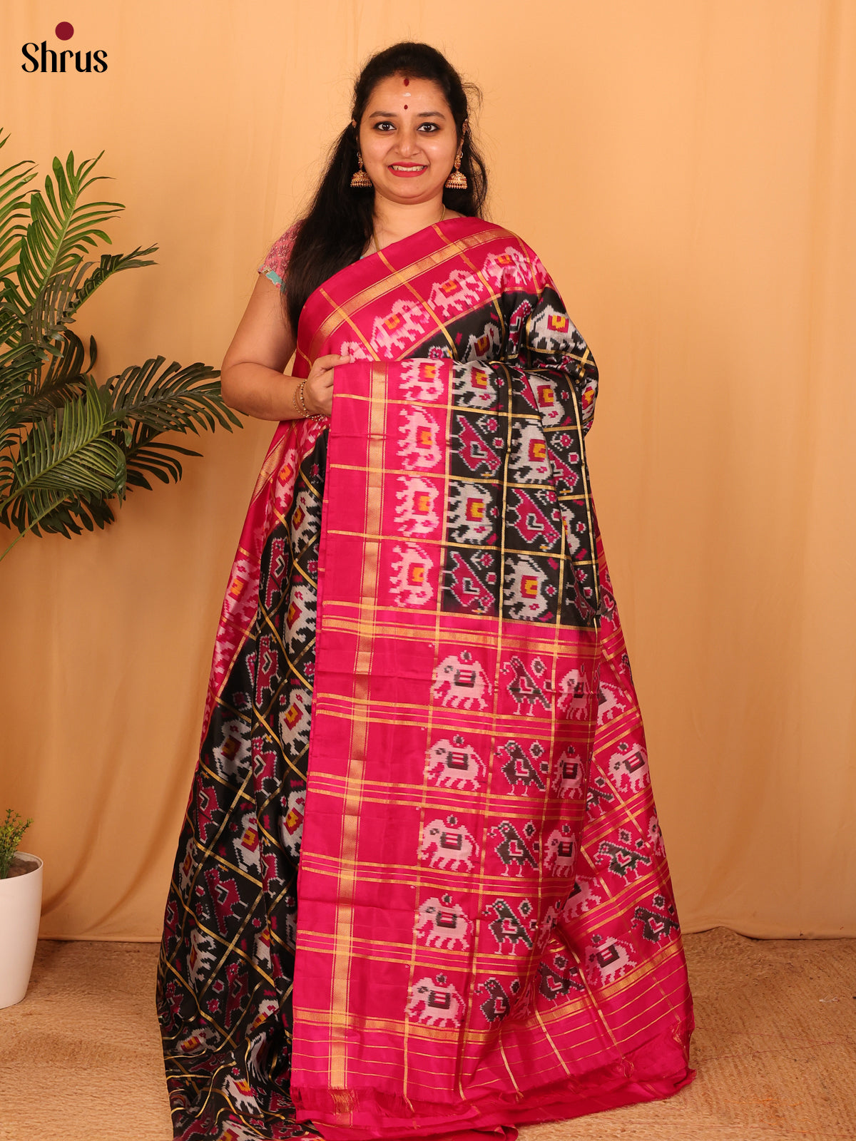 Black - Ikkat Silk Saree - Shop on Shrus.com