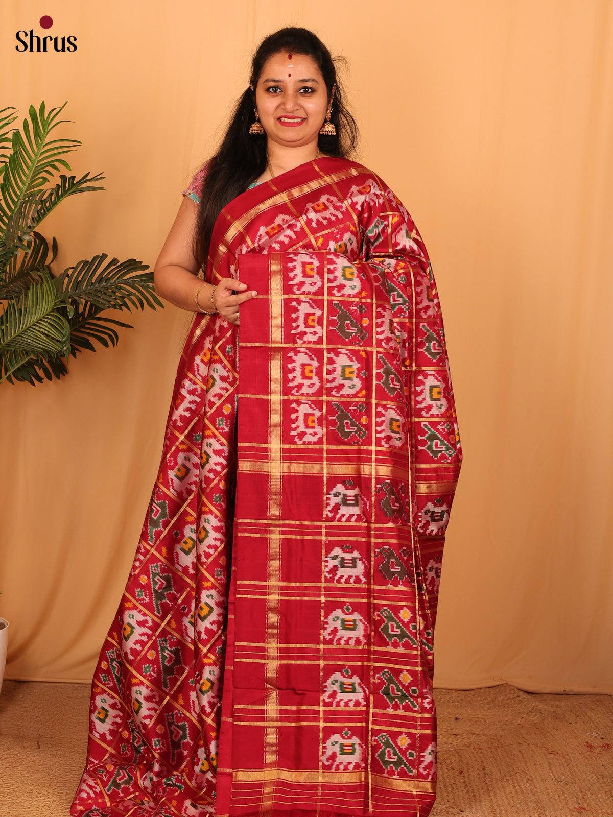 Maroon(single Tone) - Ikkat Silk Saree - Shop on Shrus.com