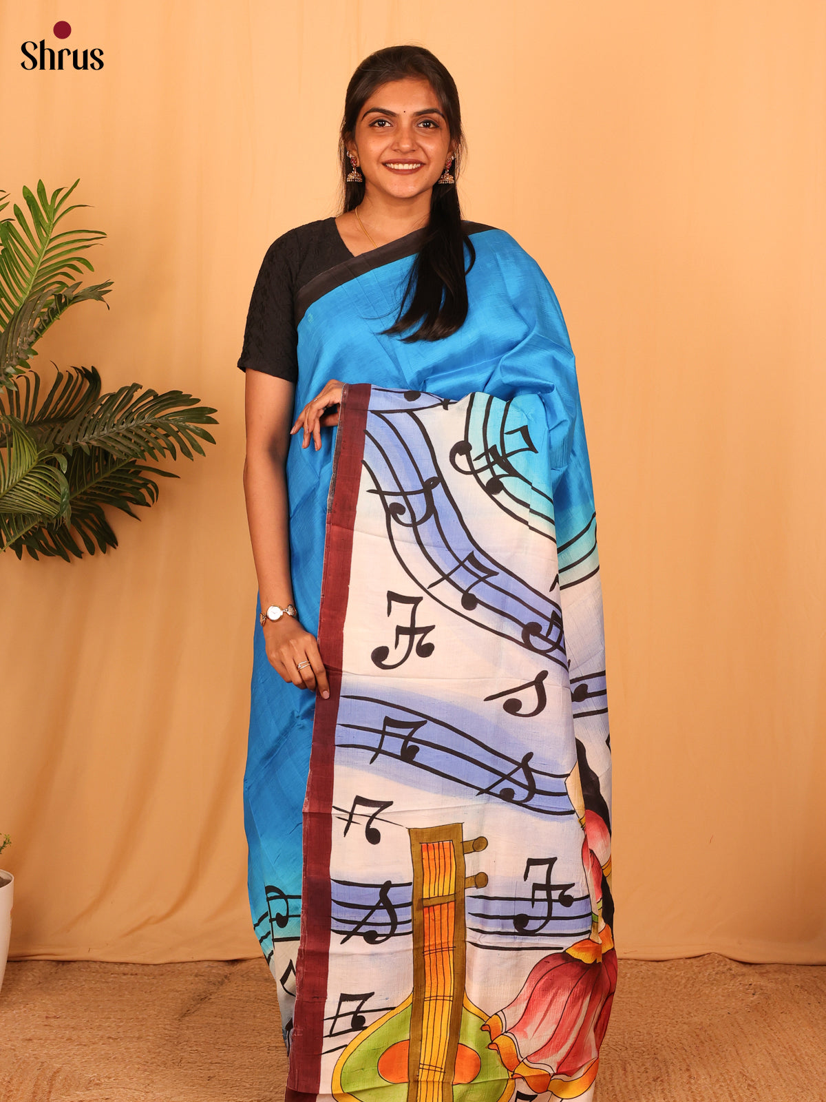 Blue & Pink - Murshidabad Silk Saree - Shop on Shrus.com