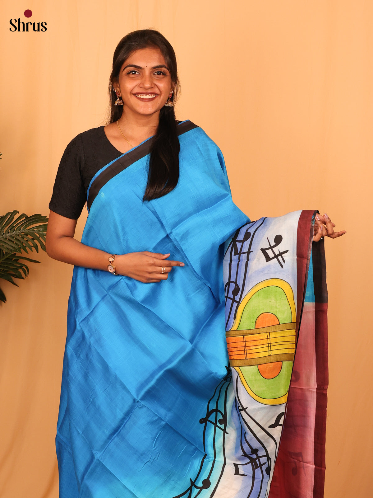 Blue & Pink - Murshidabad Silk Saree - Shop on Shrus.com