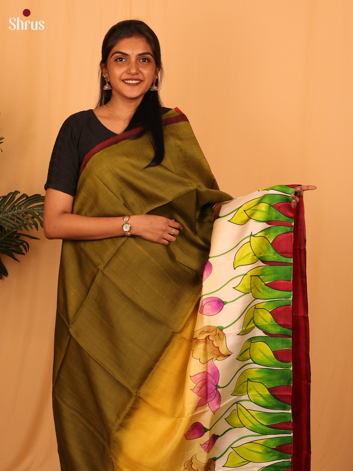 Chutney Green & Red- Murshidabad Silk Saree - Shop on Shrus.com