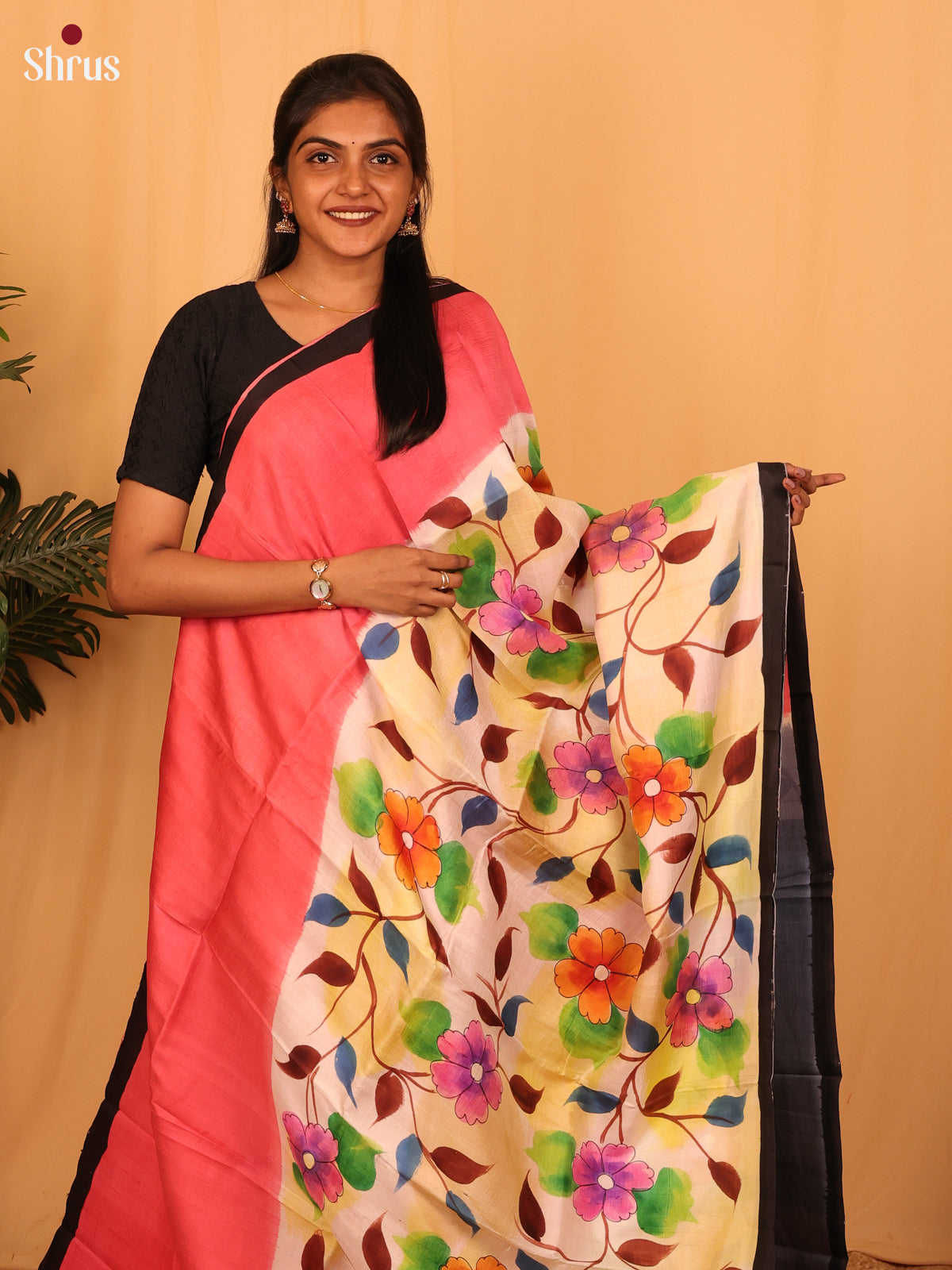 Pink & Cream - Murshidabad Silk Saree-1