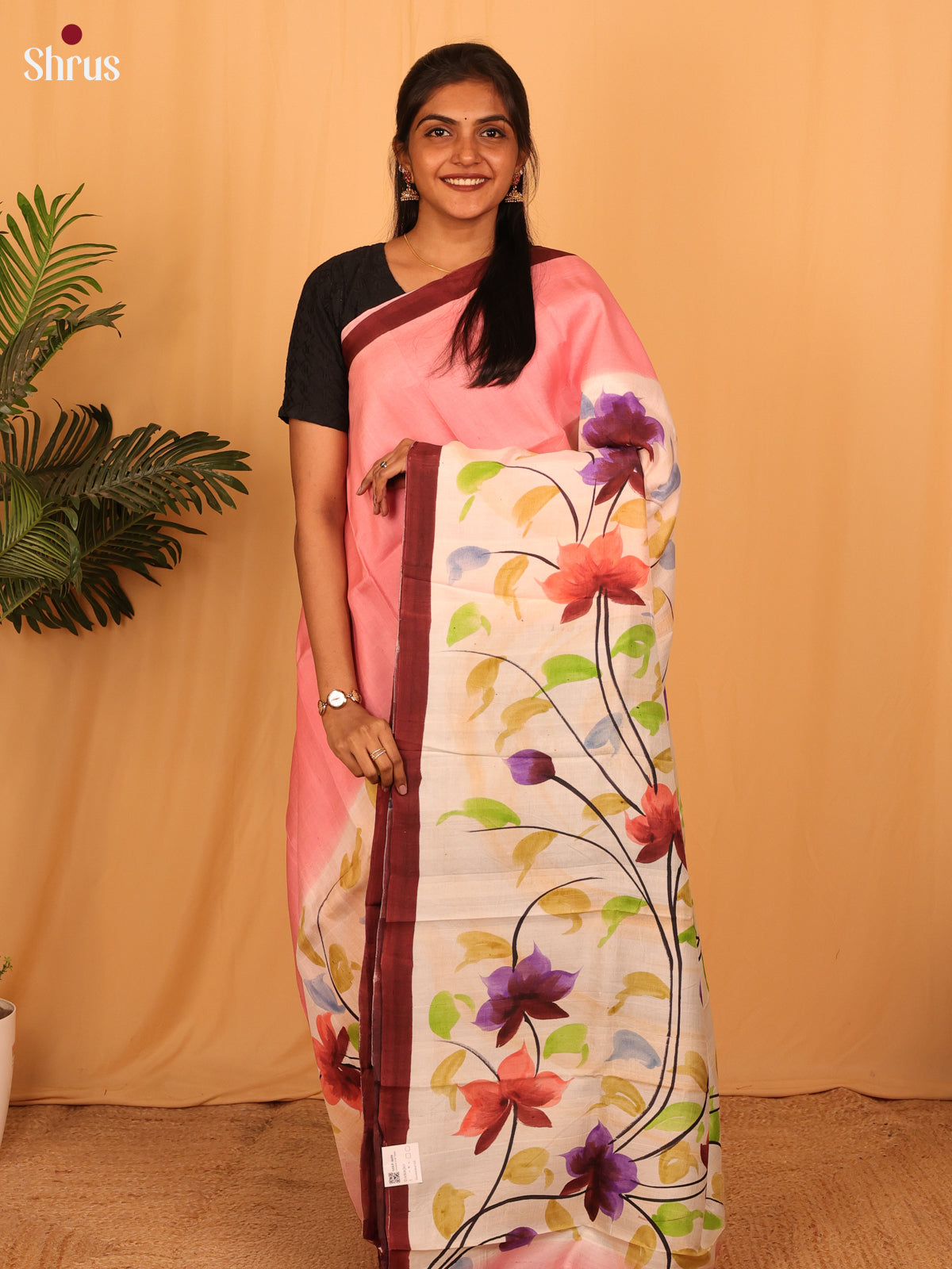 Pink & Grey - Murshidabad Silk Saree - Shop on Shrus.com