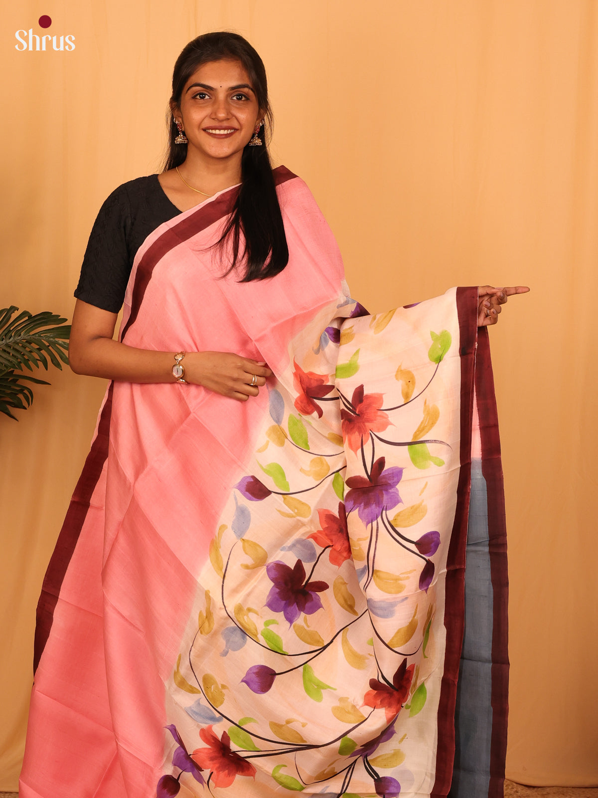 Pink & Grey - Murshidabad Silk Saree - Shop on Shrus.com