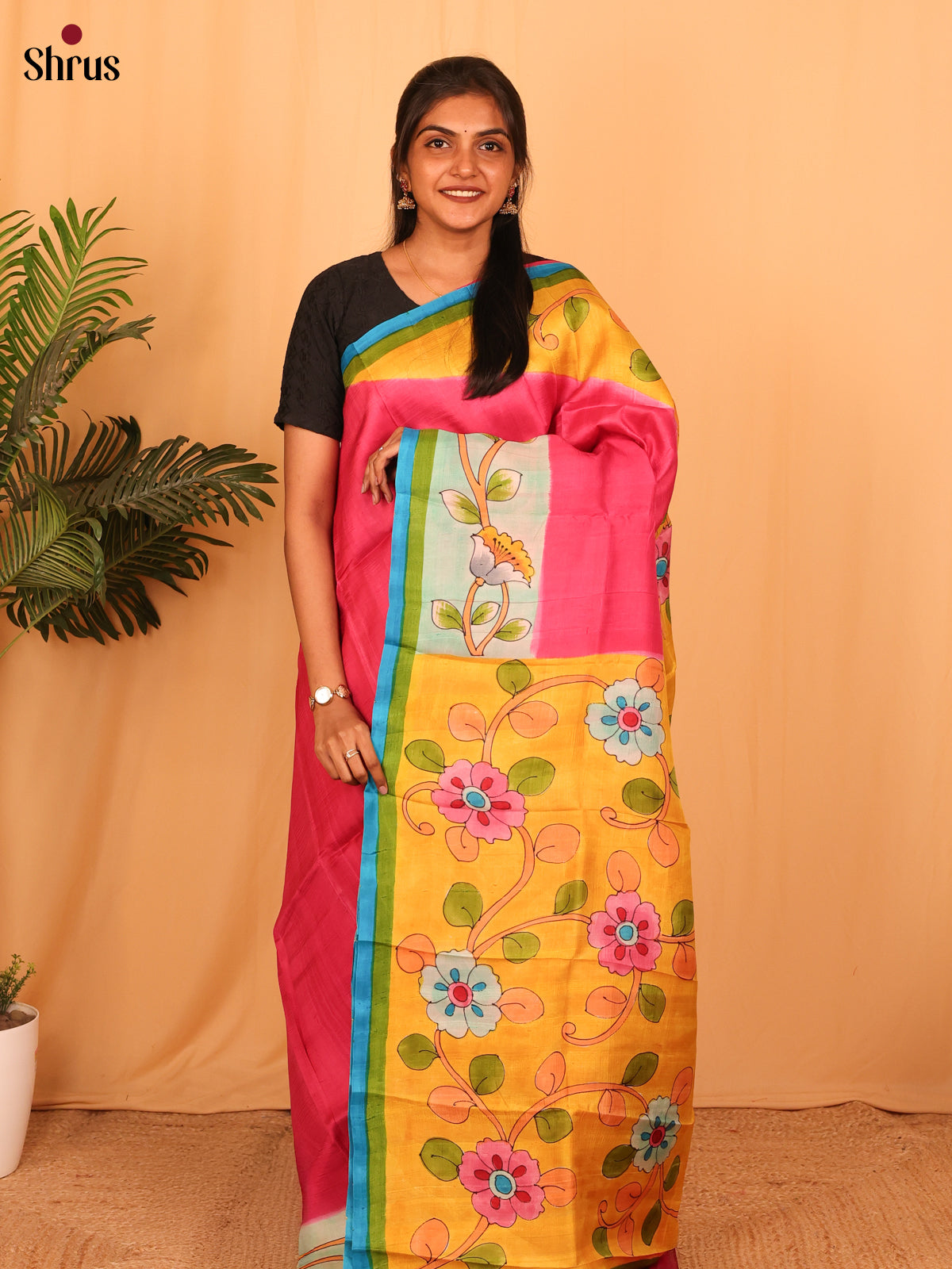 Pink & Cream - Murshidabad Silk Saree - Shop on Shrus.com