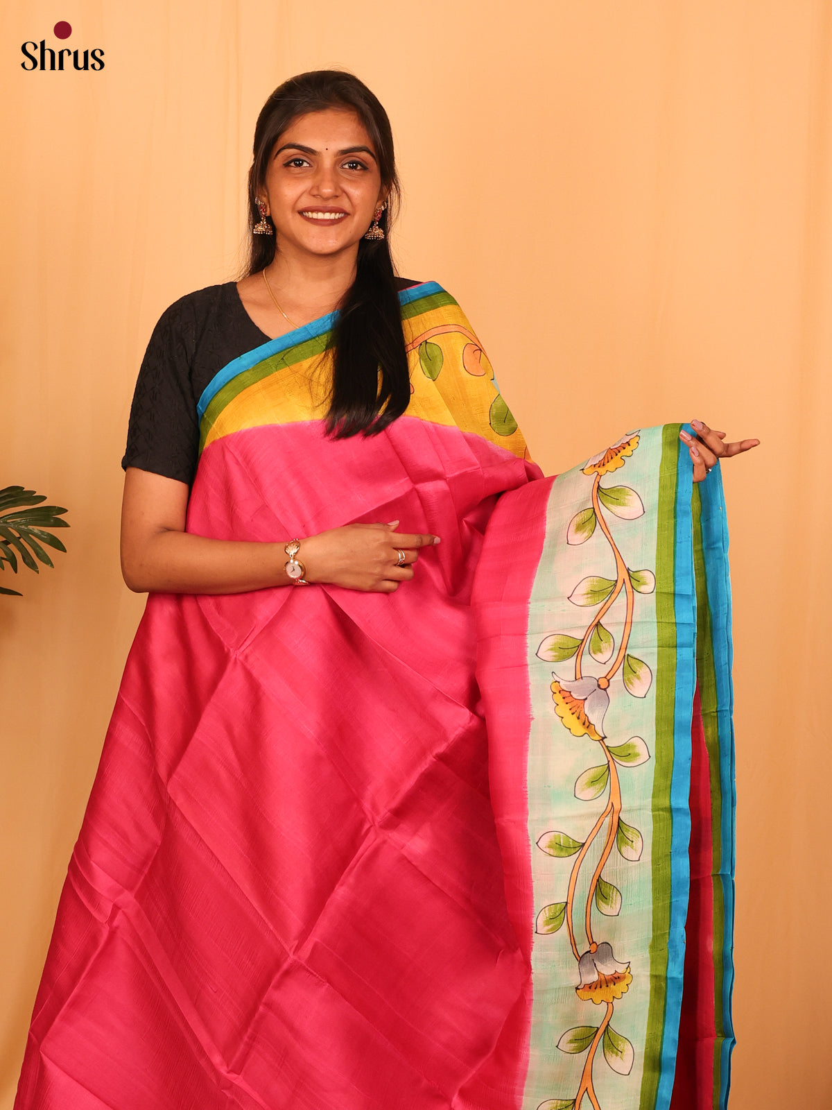 Pink & Cream - Murshidabad Silk Saree - Shop on Shrus.com