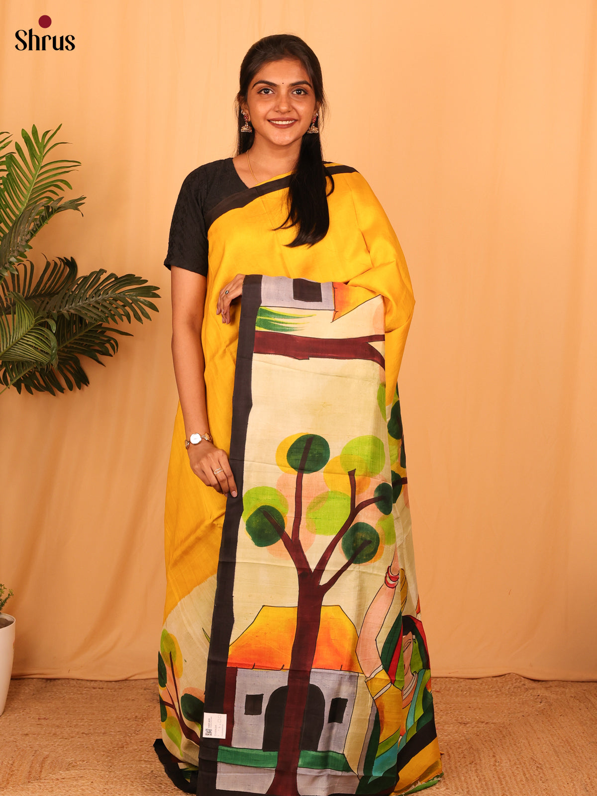 Yellow & Green - Murshidabad Silk Saree - Shop on Shrus.com