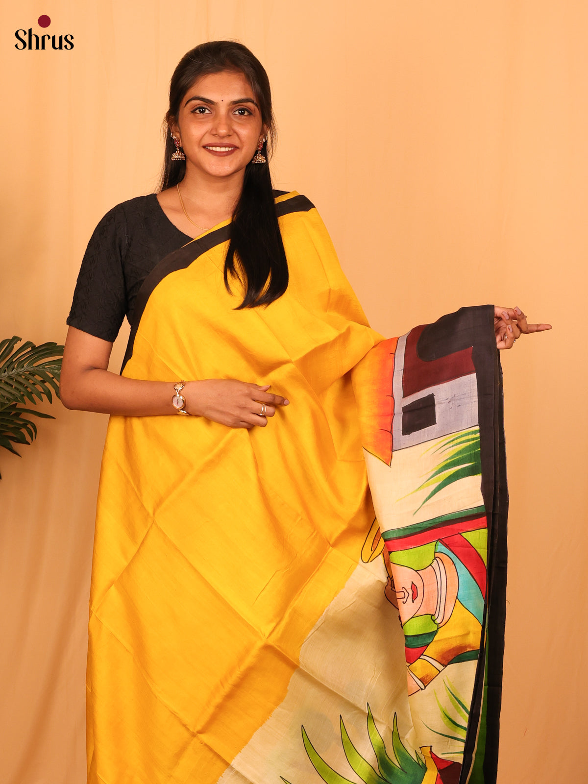 Yellow & Green - Murshidabad Silk Saree - Shop on Shrus.com