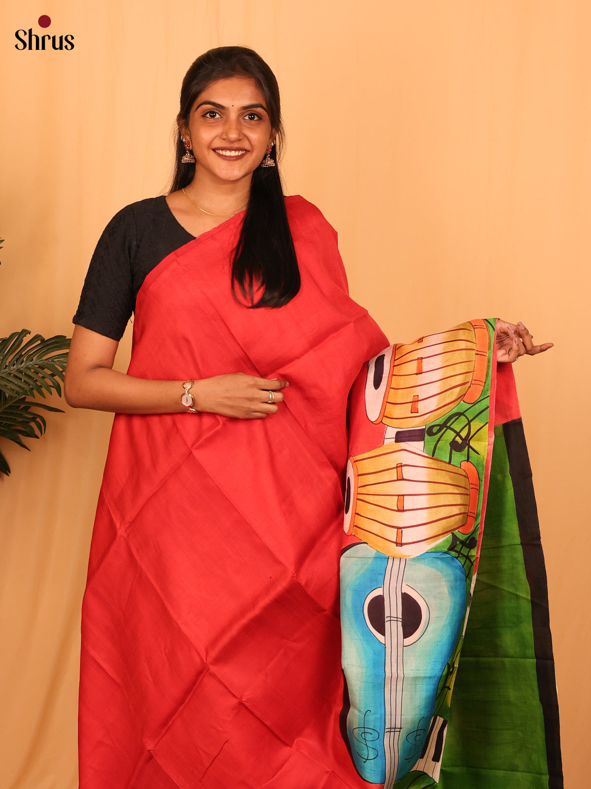 Red & Green - Murshidabad Silk Saree - Shop on Shrus.com