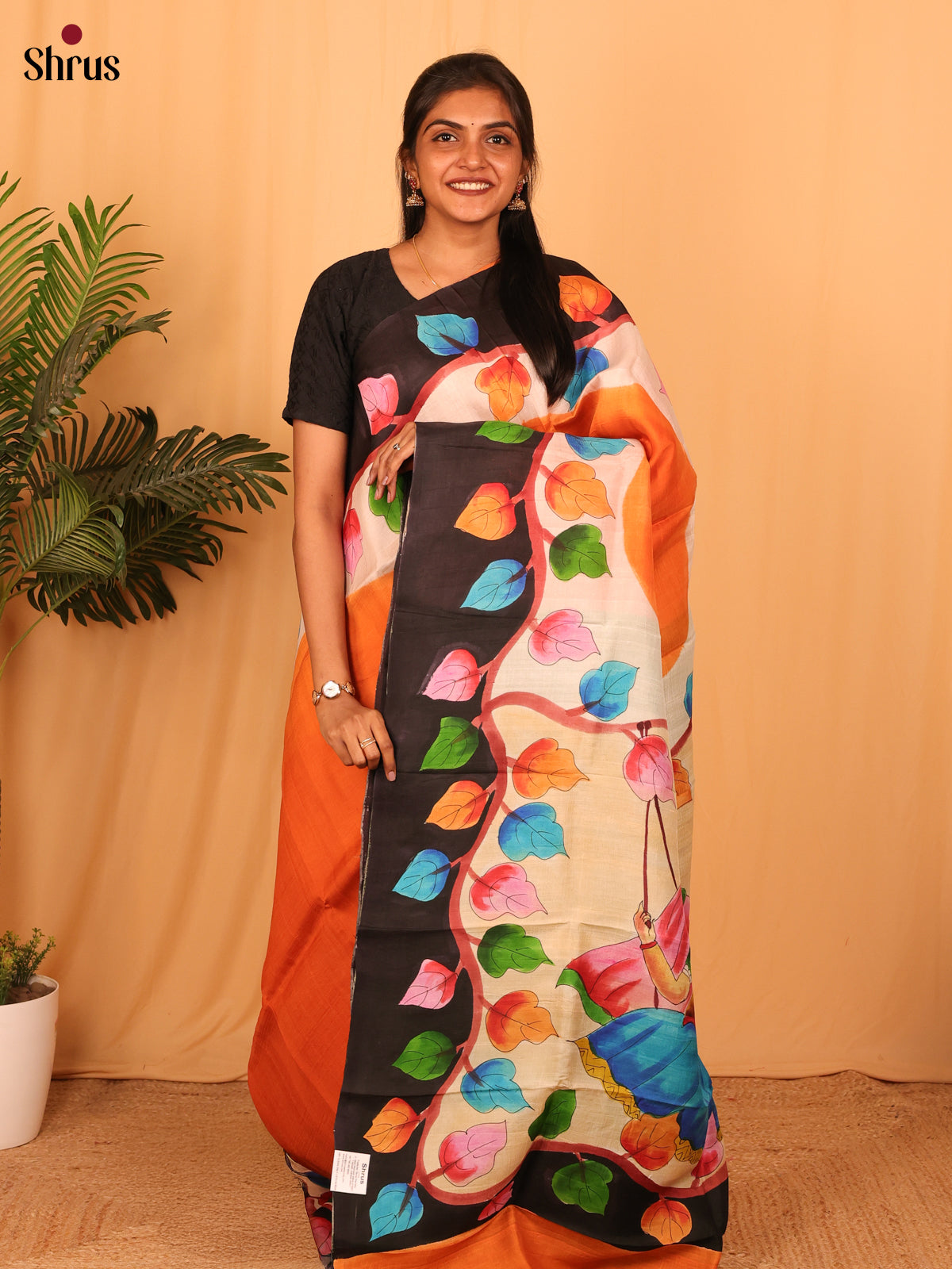 Orange & Green - Murshidabad Silk Saree