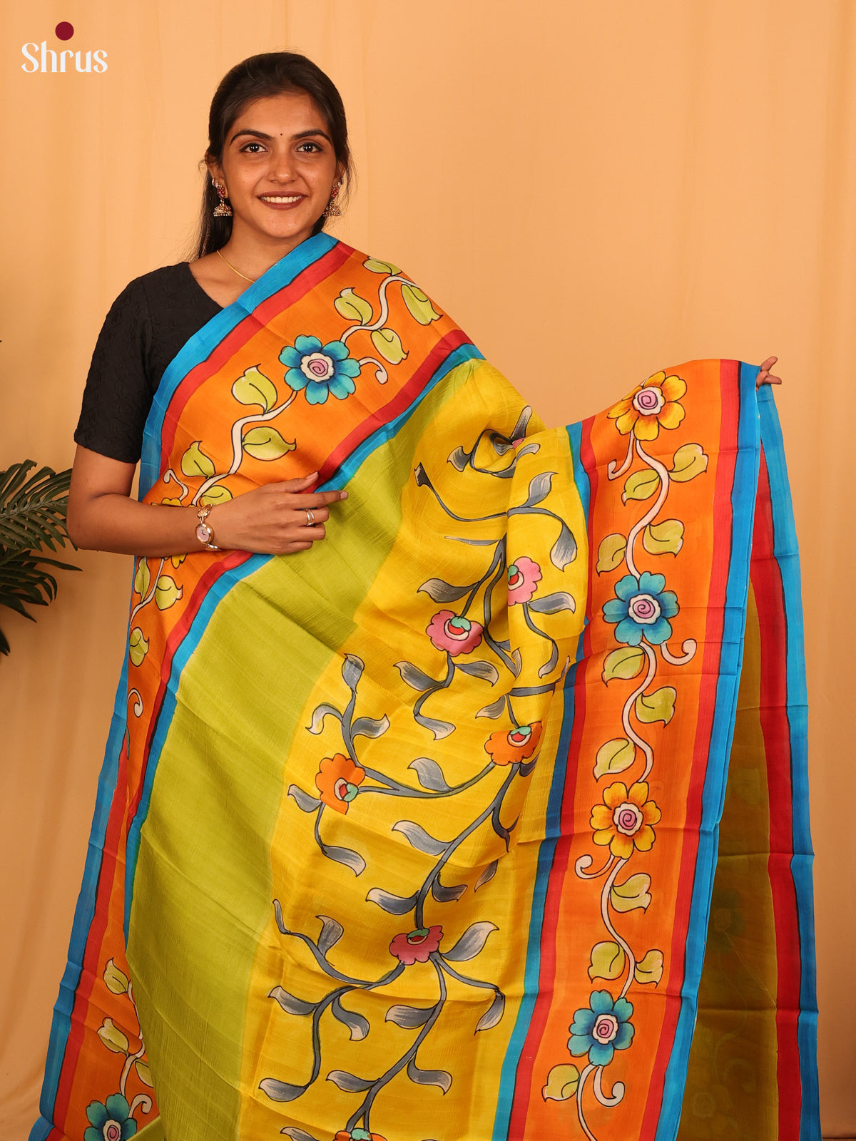 Green & Orange - Murshidabad Silk Saree-1