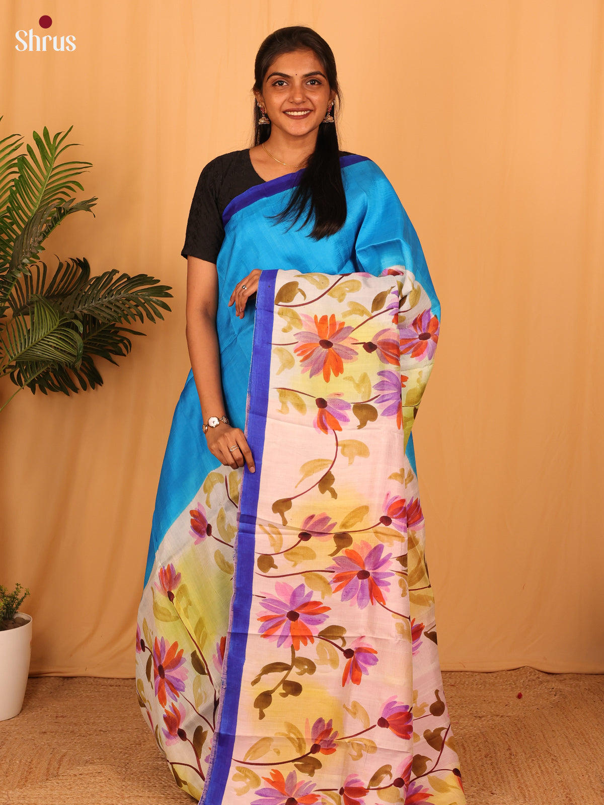 Blue & Pink - Murshidabad Silk Saree