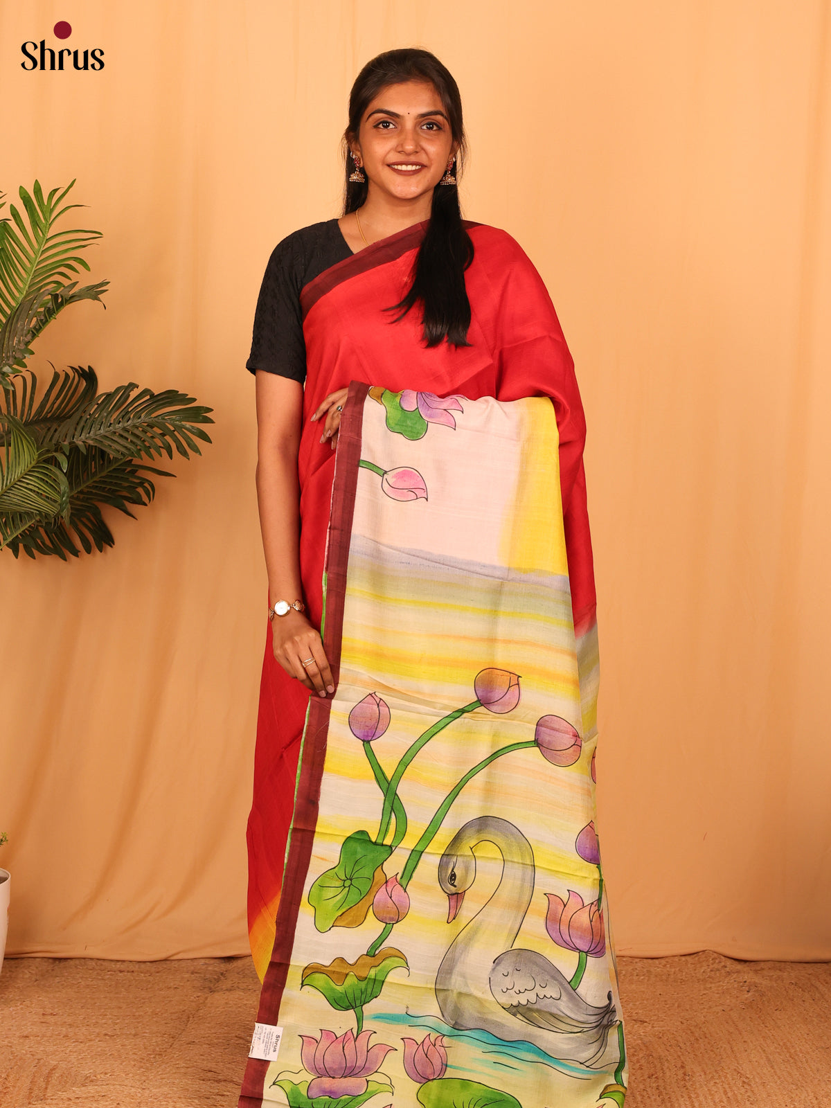Red & Green- Murshidabad Silk Saree - Shop on Shrus.com