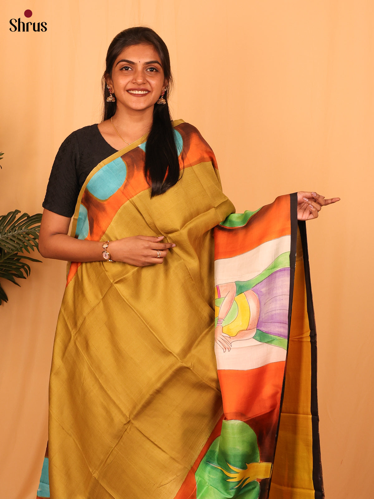 Beige & Yellow - Murshidabad Silk Saree - Shop on Shrus.com