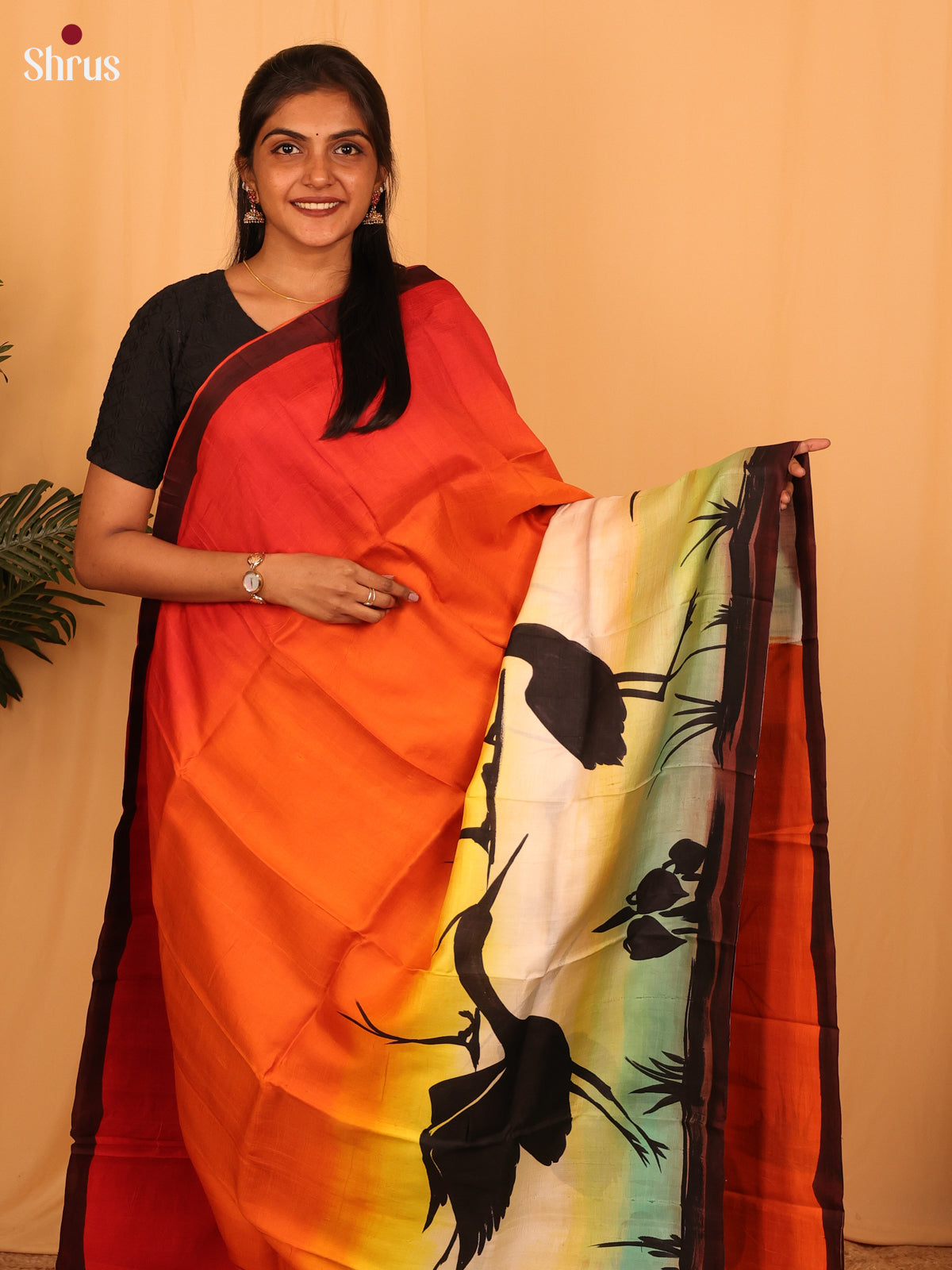 Red & Orange - Murshidabad Silk Saree - Shop on Shrus.com